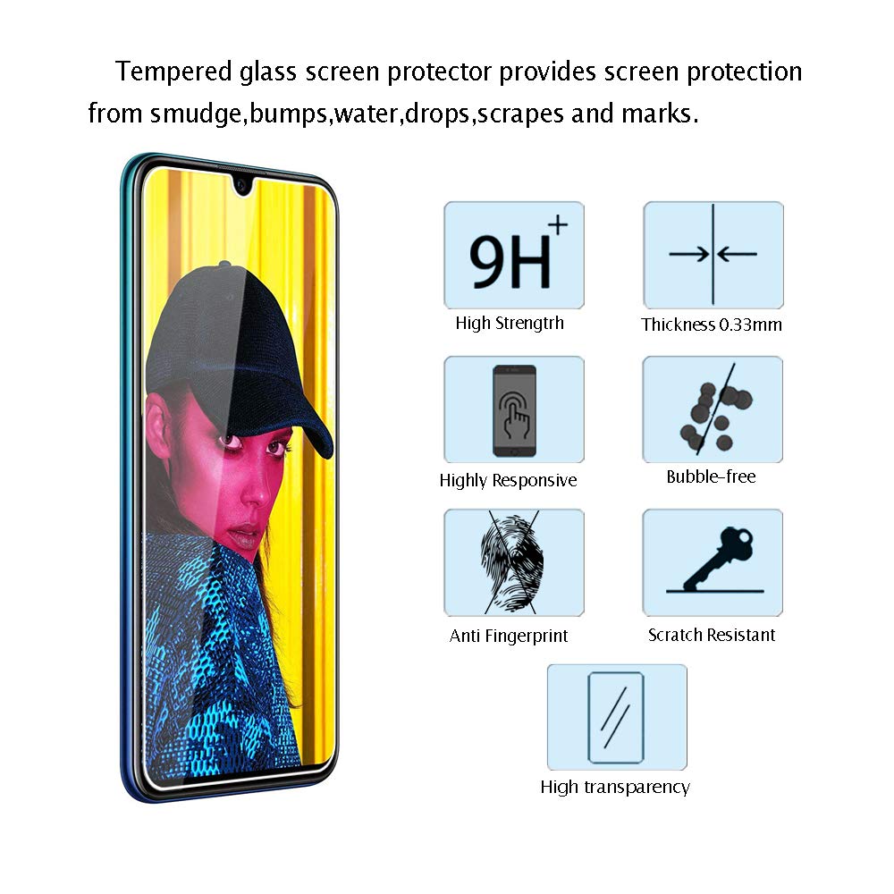 WEOFUN [3 Pezzi] Vetro Temperato Per Huawei P Smart 2019/2020, Honor 10i E 10 Lite - 0,33mm, Durezza 9H, Bordi Arrotondati 2.5D - 2