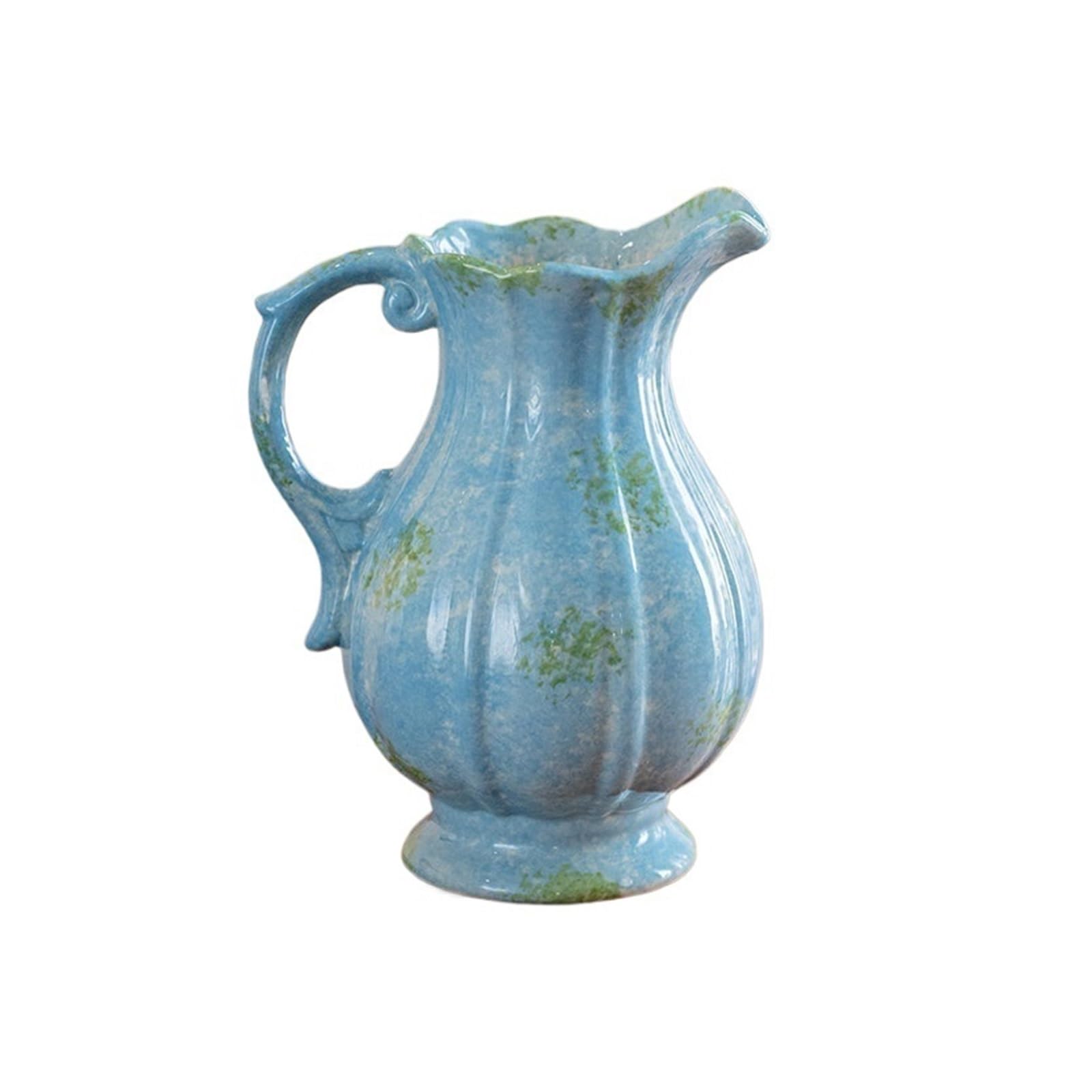 guiling-1986 Vases Decor Vintage Blue Ceramic Pitcher Vase Decorative Jug with Handle for Living Room Flower Vases(Medium)
