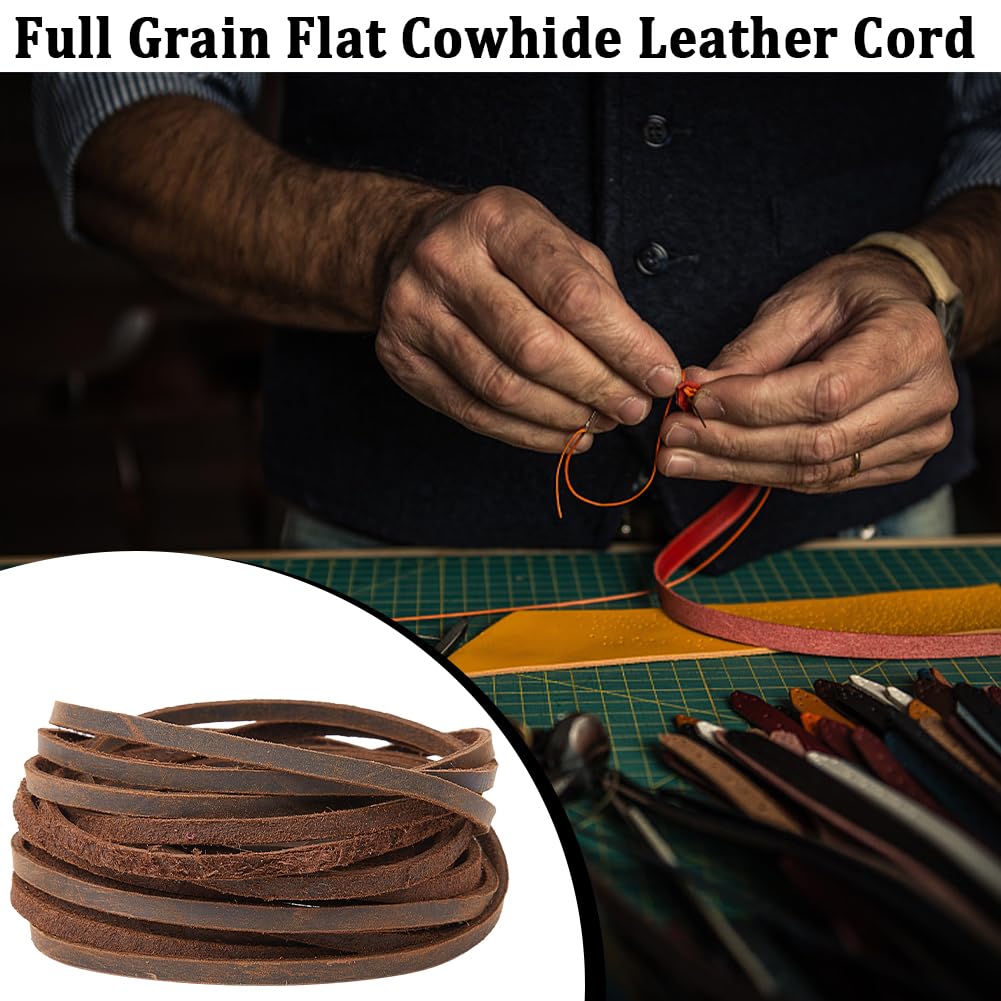 GORGECRAFT 5m x 4mm Cowhide Strings Flat Leather Cord 2mm Thick Genuine Leather Rope Braiding Thread for Bracelets Anklet Necklace Jewelry Making Keychains Boot Lace DIY Crafts - Image 4
