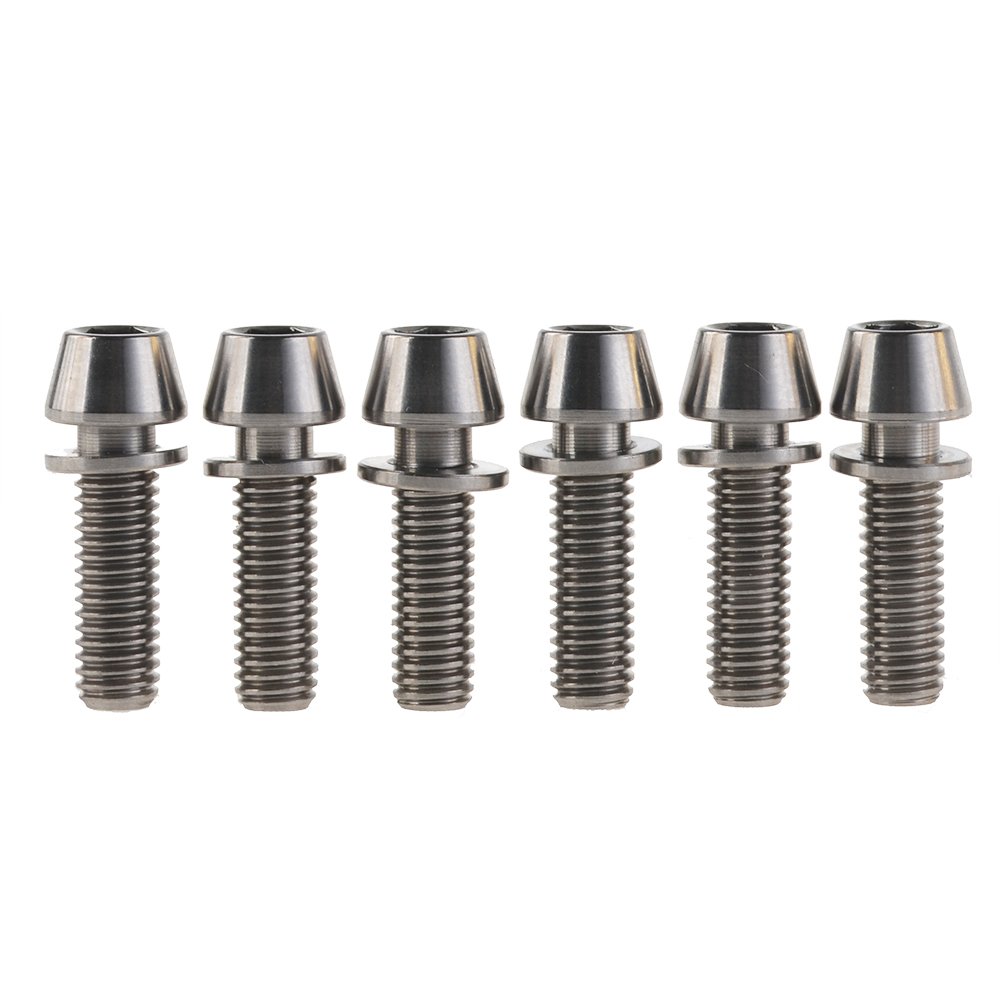 DWAMMEBRS Bolt M5x16mm M5x18mm M5x20mm Tapered Head Allen Screws with Ti Washer for Bicycle Stem Pack of 6(Titanium,M5x18mm)