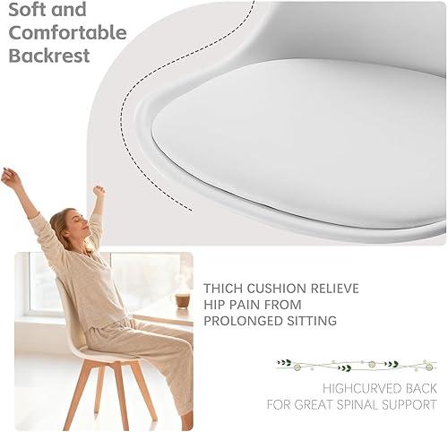 Miniatura 4 de Juego de 4 sillas modernas de comedor y cocina de mediados de siglo con patas de madera y cojín de piel sintética para sala de estar, dormitorio,