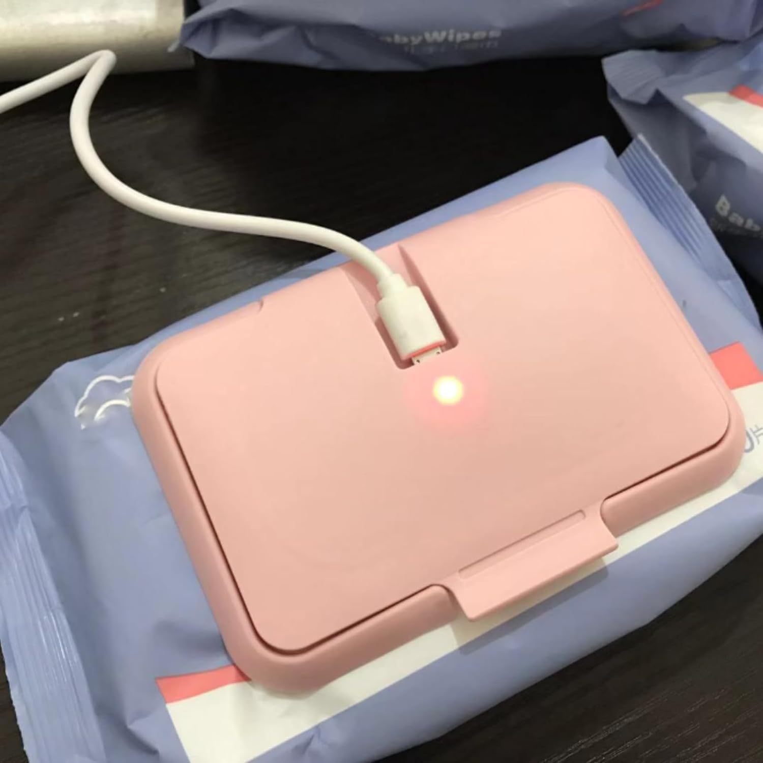 Qcwwy Chauffage Portatif pour Lingettes Humides, Interface USB, Haute efficacité, Température de 104 °F, Chauffage par Le Haut, Convient pour la Maison, la Voiture, L'extérieur (Pink)