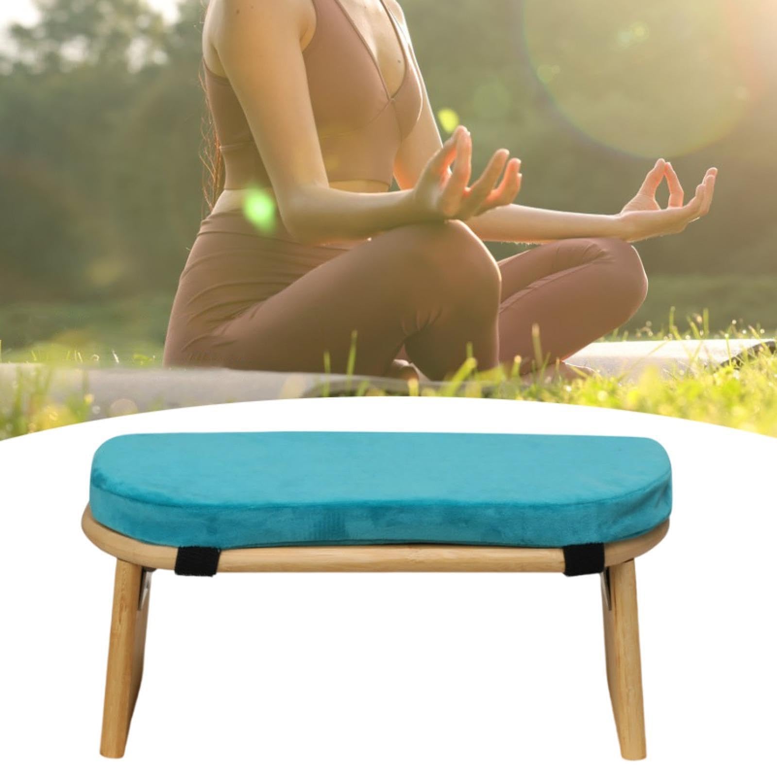 Vaveren Meditation Bench Yoga Stool Folding Ergonomic Seat Comfort Bamboo Kneeling Stool Prayer Bench for Bedroom Balcony Office Home, Blue