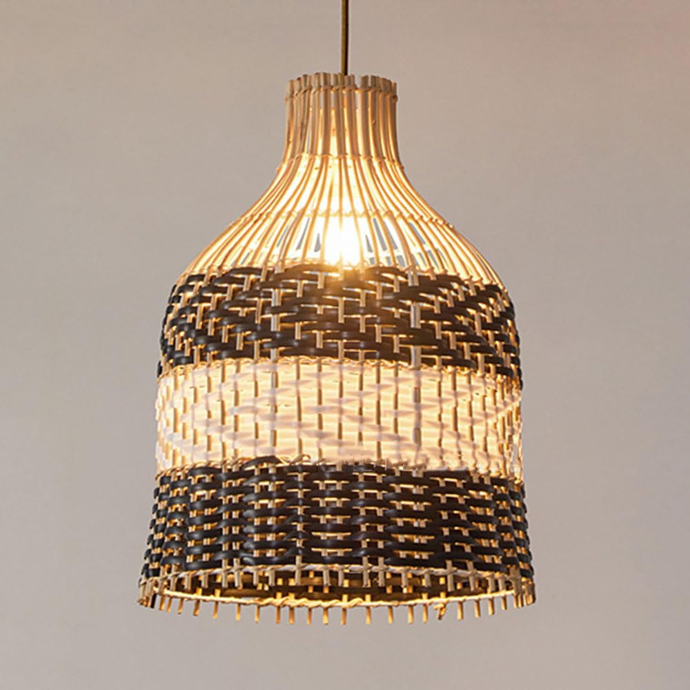 LQZCXMF Rattan Pendant Light Fixture with Plastic Rattan Accent Lantern Boho Bamboo Basket Handmade Lighting Hanging Ceiling Mount Hanging Light 1-Lights for Living Room Dining Room Kitchen E26 Base