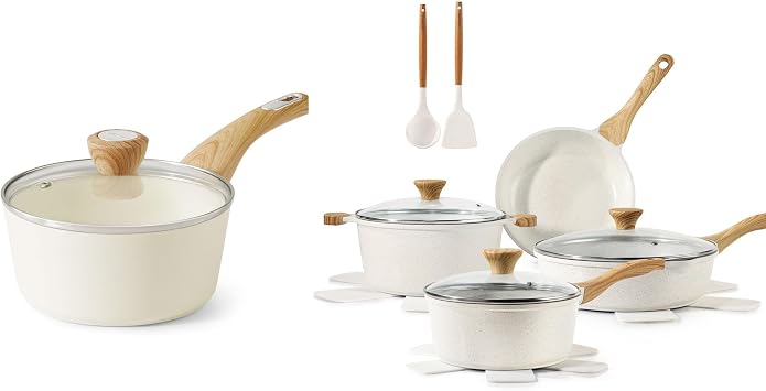 SENSARTE 13-Piece Nonstick Ceramic Cookware Set,Silicone Tools and Pot Protectors,1.5 Quart Ceramic Nonstick Sauce Pan with Lid,Non stick Saucier Pan, Induction Pot