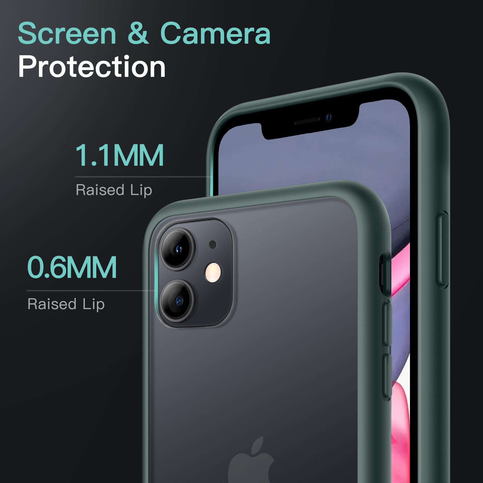 Custodia Opaca Per IPhone 11 Con Pellicola In Vetro Inclusa – Protezione Militare Antigraffio (Verde)