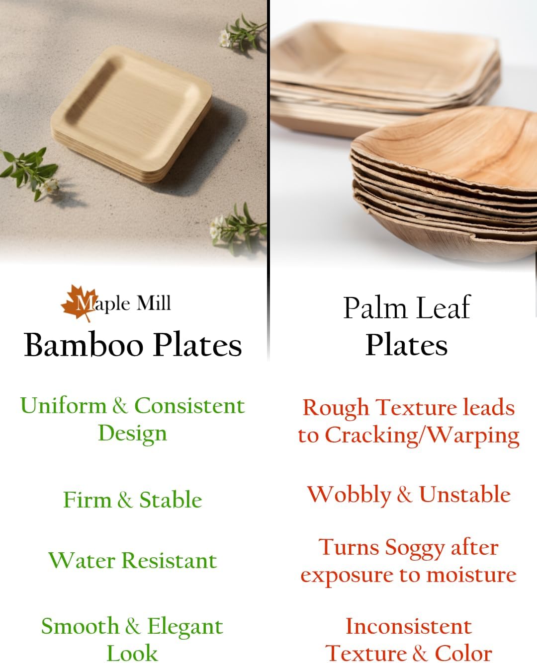 Disposable Premium Genuine Bamboo Plates & Pre-Rolled Cutlery Party Sets - 10" & 7" Bamboo plates - Elegant Spoon, Knife, Fork Set in Tissue Paper for Special Events - For 25 Guests - Image 4