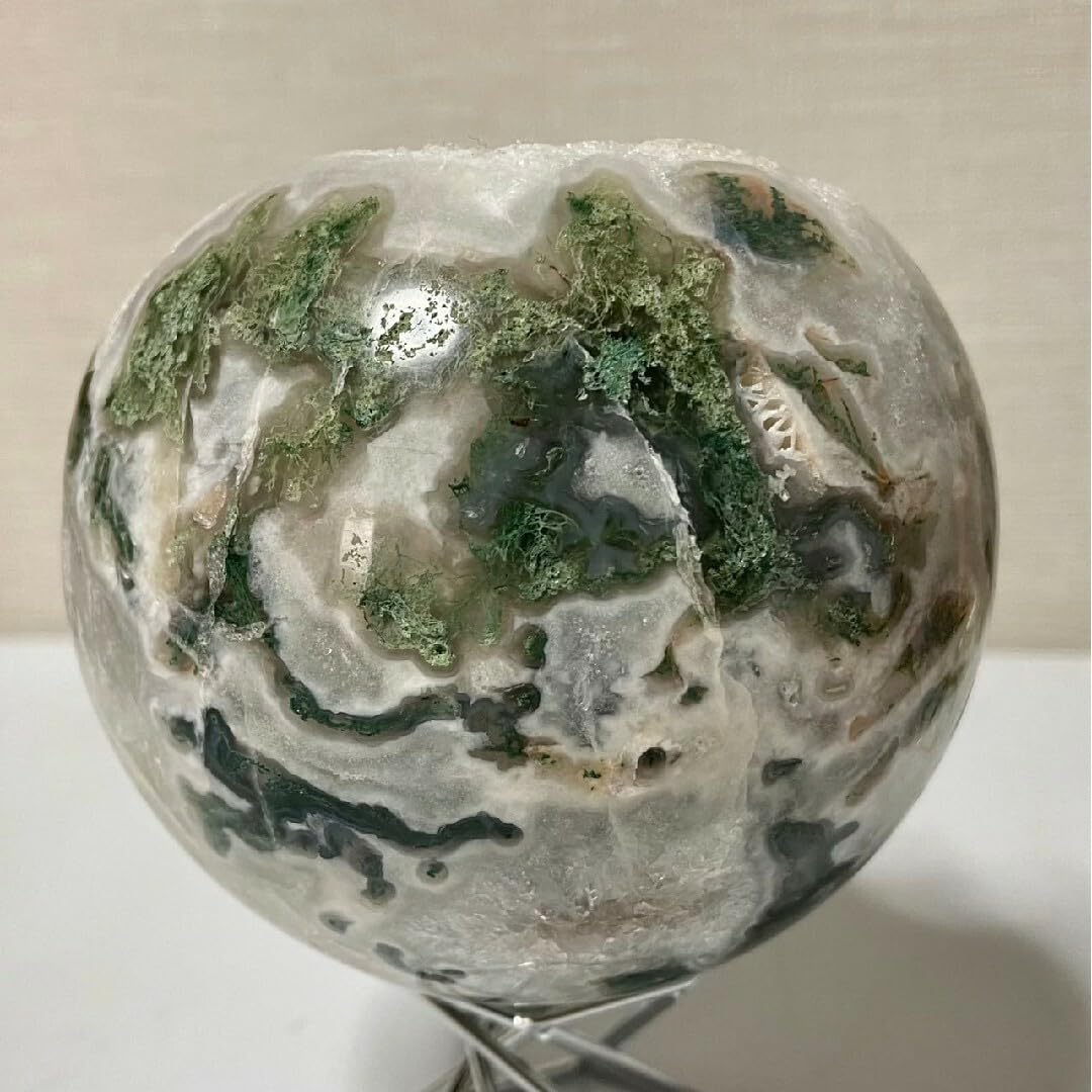 Amazon.co.jp: モスアゲート 水草瑪瑙ジオード 笑口 スフィア 浄化 約1