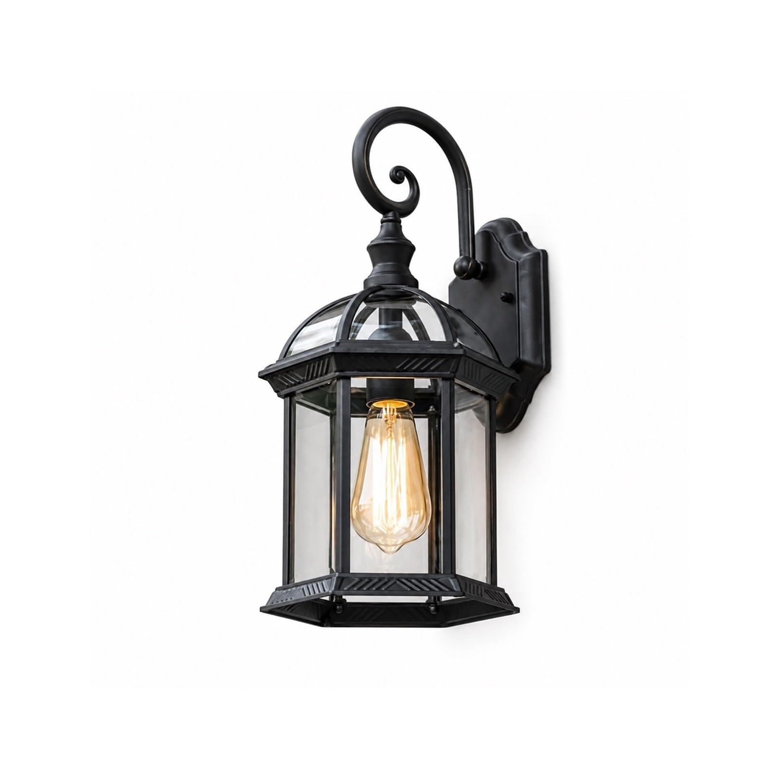 OZBMA European Style Outdoor Wall Light, Black Lantern, Waterproof Die-Cast Aluminum Exterior Sconce with Glass Shade, Porch Lighting Fixtures for Garden Patio Courtyard Threshold