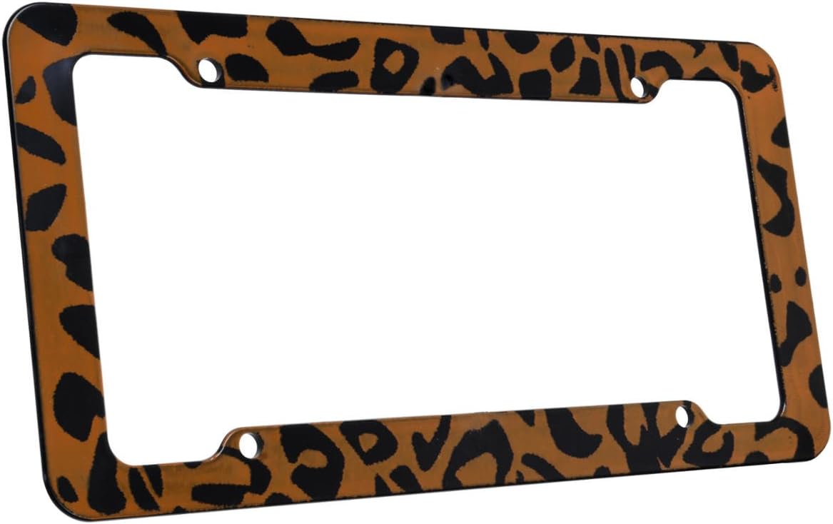 12-Piece Safari Animal Print Automotive Interior Gift Set - 2 Leopard Tan Low Back Front Bucket Seat Covers with Separate Headrest Cover, 1 Leopard Tan Steering Wheel Cover, 2 Leopard Tan Shoulder Harness Pressure Relief Cover, 1 Leopard Tan Bench Cover and 1 Leopard Tan Plastic License Plate Frame