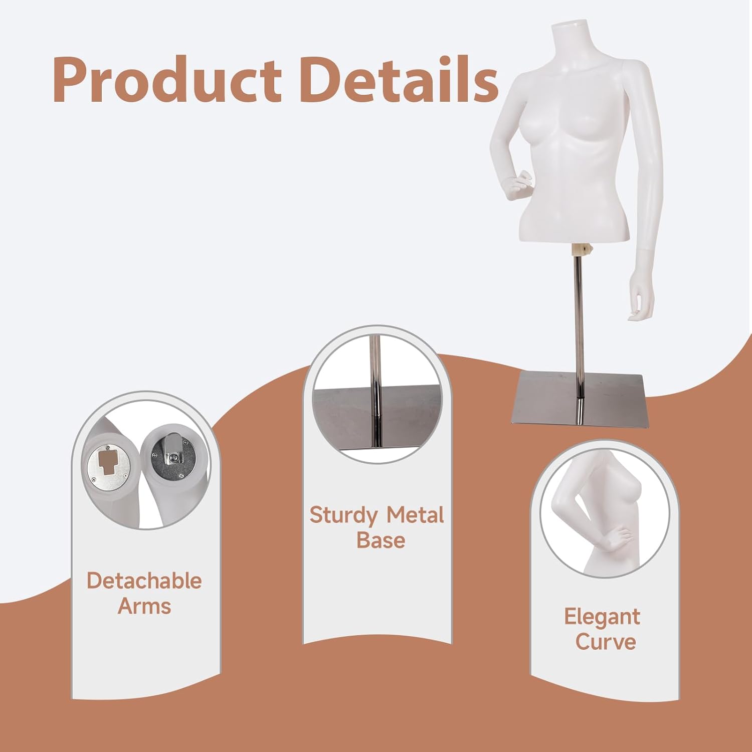 Kinfant White Half Body Female Mannequin - Elegant Female Mannequin with Stable Base, Manne quin Dress Form Display, Detachable Manikins (Upper-Body)