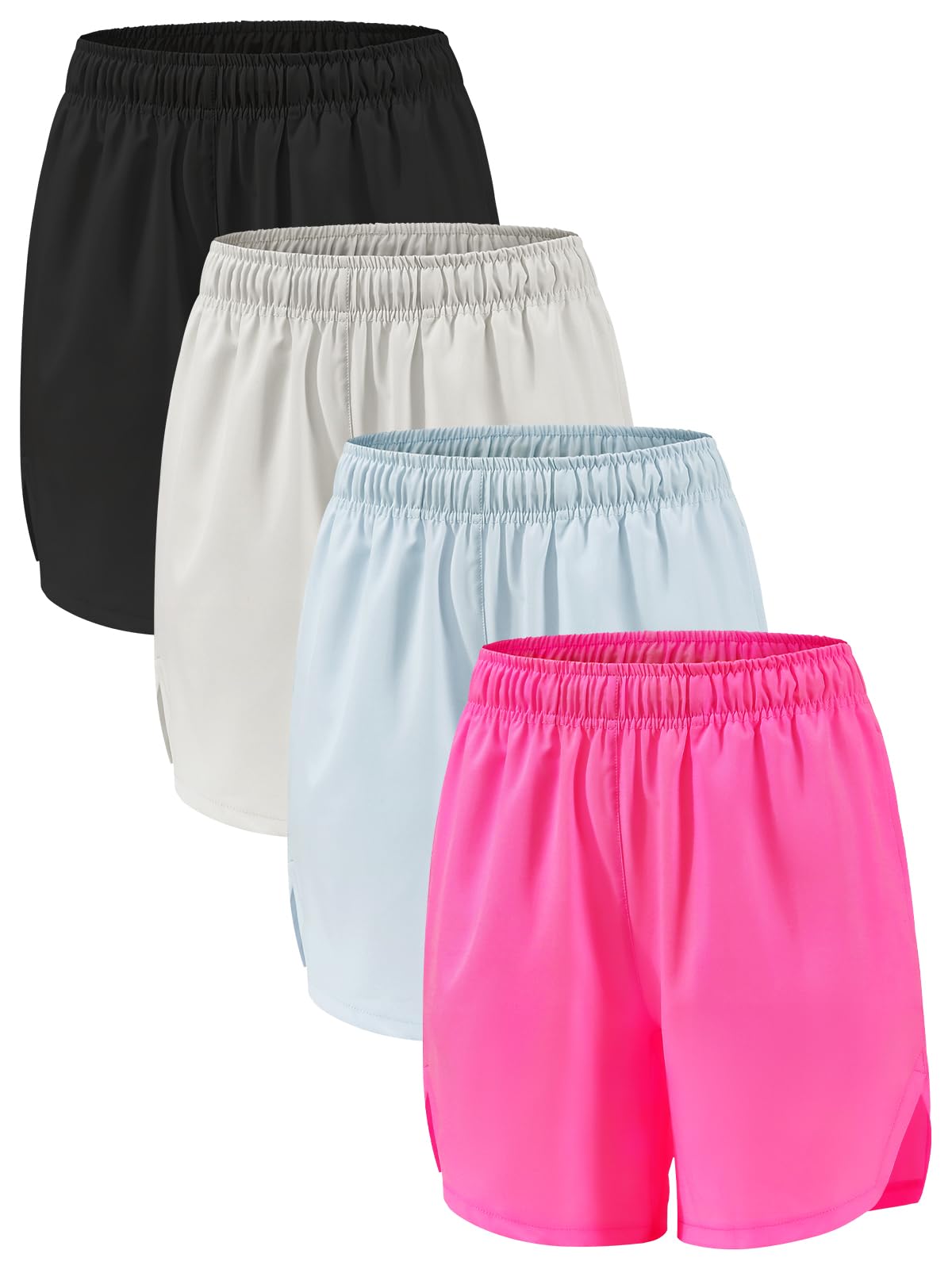 Celfaeree 4er Pack Mädchen Shorts Sommer Kurze Hose Schnelltrocknendes Kurze Sporthose Gym Running Athletische Shorts Radlerhose Kinder mit Taschen 5-14 Jahre
