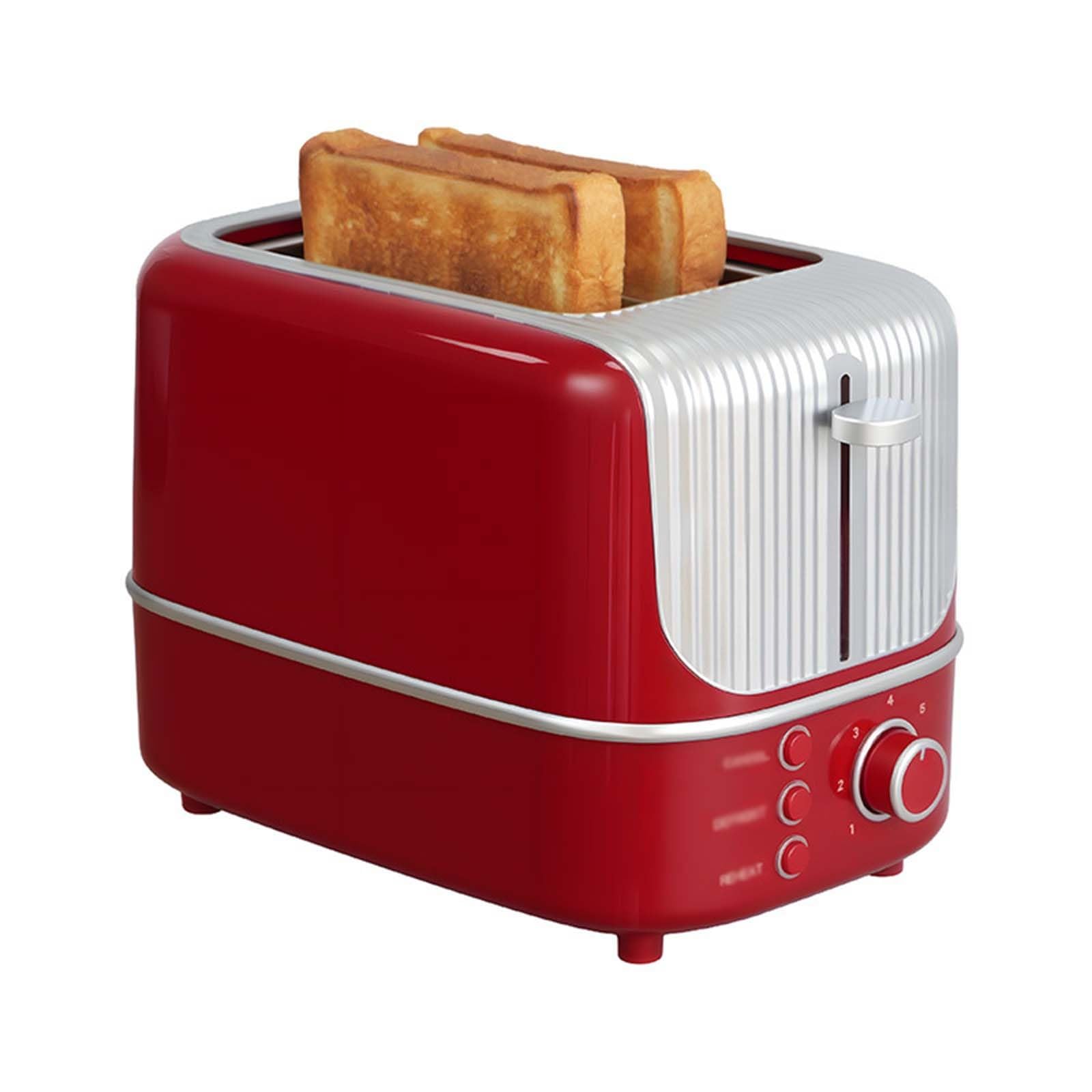Toster na 2 kromki, 750 W, 7-stopniowa regulacja prędkości, szeroka konstrukcja gniazd, toster kempingowy, bardzo szerokie szczeliny 35 mm, automatycznie wysuwane tostery do domu(Red)
