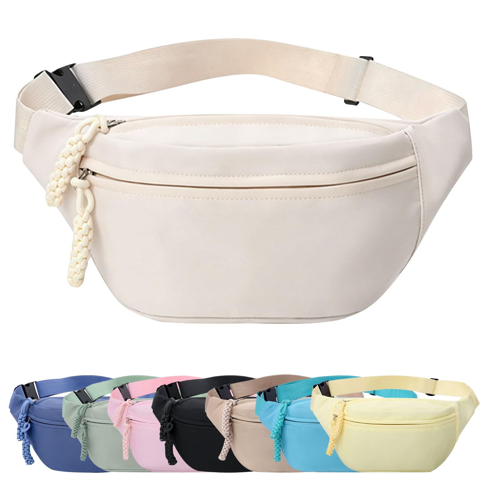 Mayoii Bumbags for Ladies, Fanny Pack for Women Men with Adjustable Belt, 2-Zipper Pockets, Large Capacity, Lightweight Waist Bag Suitable for Daily Use (Off White)