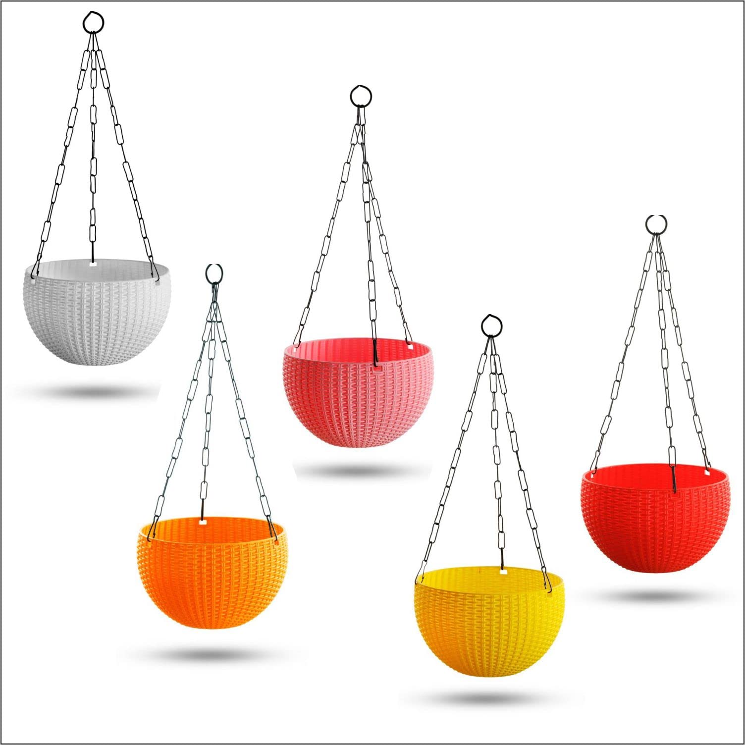 Gardens Plastic Euro Basket Indoor and Outdoor 8 Inch Decorative Designer Fancy Hanging Flower Pot with Iron Chain Vase for Home/Office/Garden/Balcony Décor - Set of 5 (B0BCVB9CK5) Amazon Price History, Amazon Price Tracker