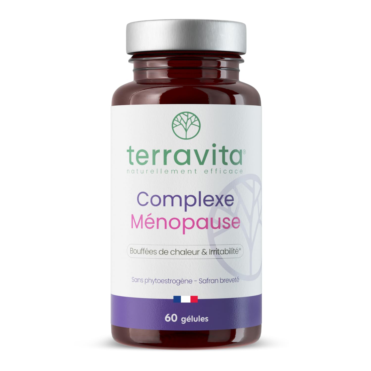 Complexe Ménopause | Sans Hormones | Avec Pollen et Safran Breveté | Bouffées de Chaleur, Fatigue, Stress et Variations d’Humeur | 60 Gélules | Made in France | Terravita