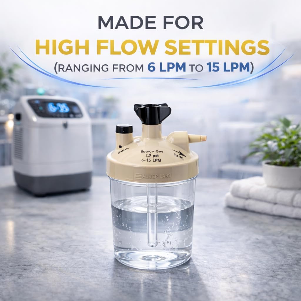 High Flow Oxygen Humidifier Bottle for Oxygen Concentrators, Moisture Support for Oxygen Flow, Durable Replacement Accessory for Home Continuous Flow Systems (4 Pack)
