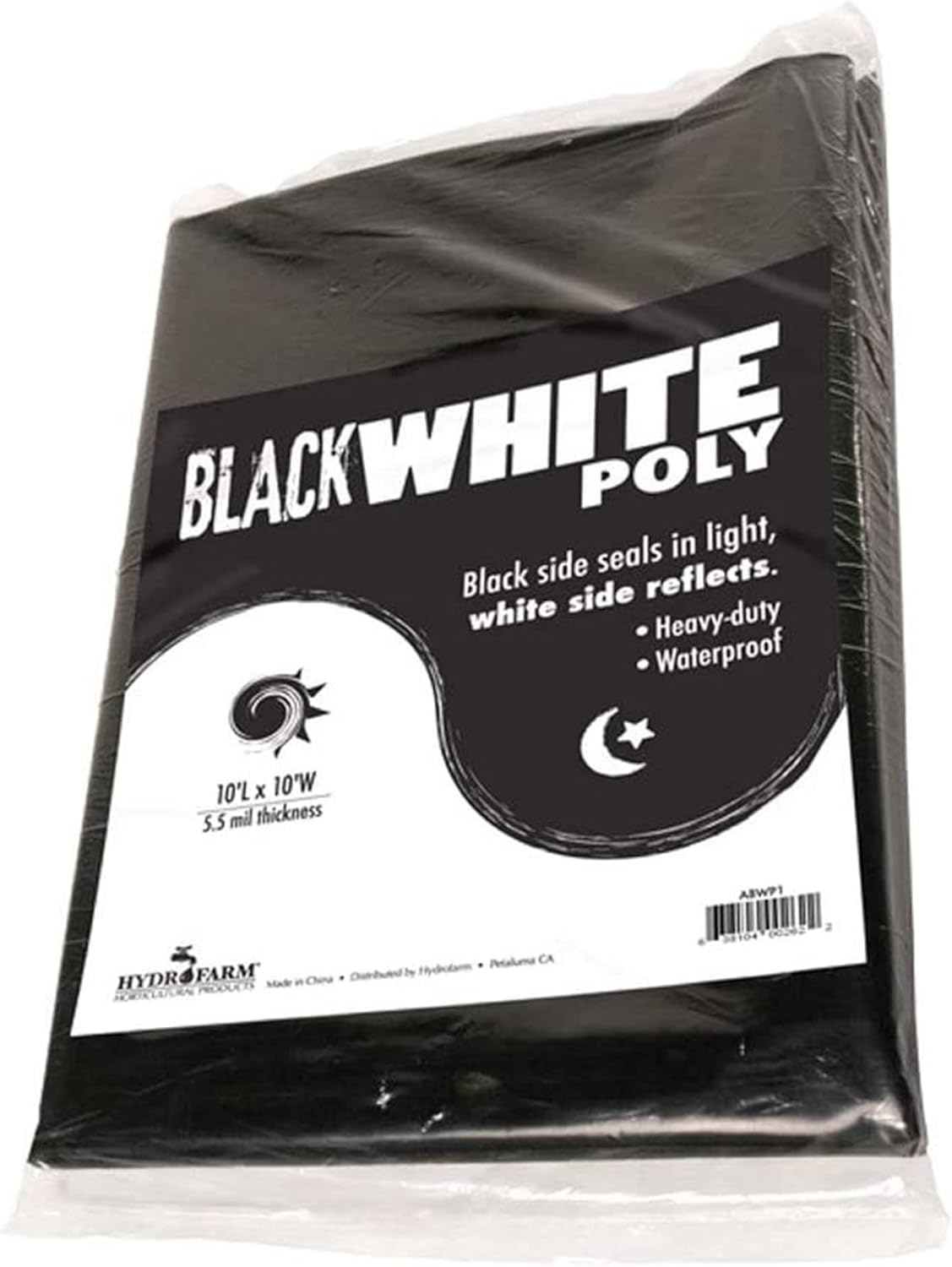 Hydrofarm ABWP25 Heavy Duty Waterproof Indoor/Outdoor Black White Poly for Gardening, Greenhouse, & Hydroponics,, 10 x 25 Feet, 5.5 Mil Thickness