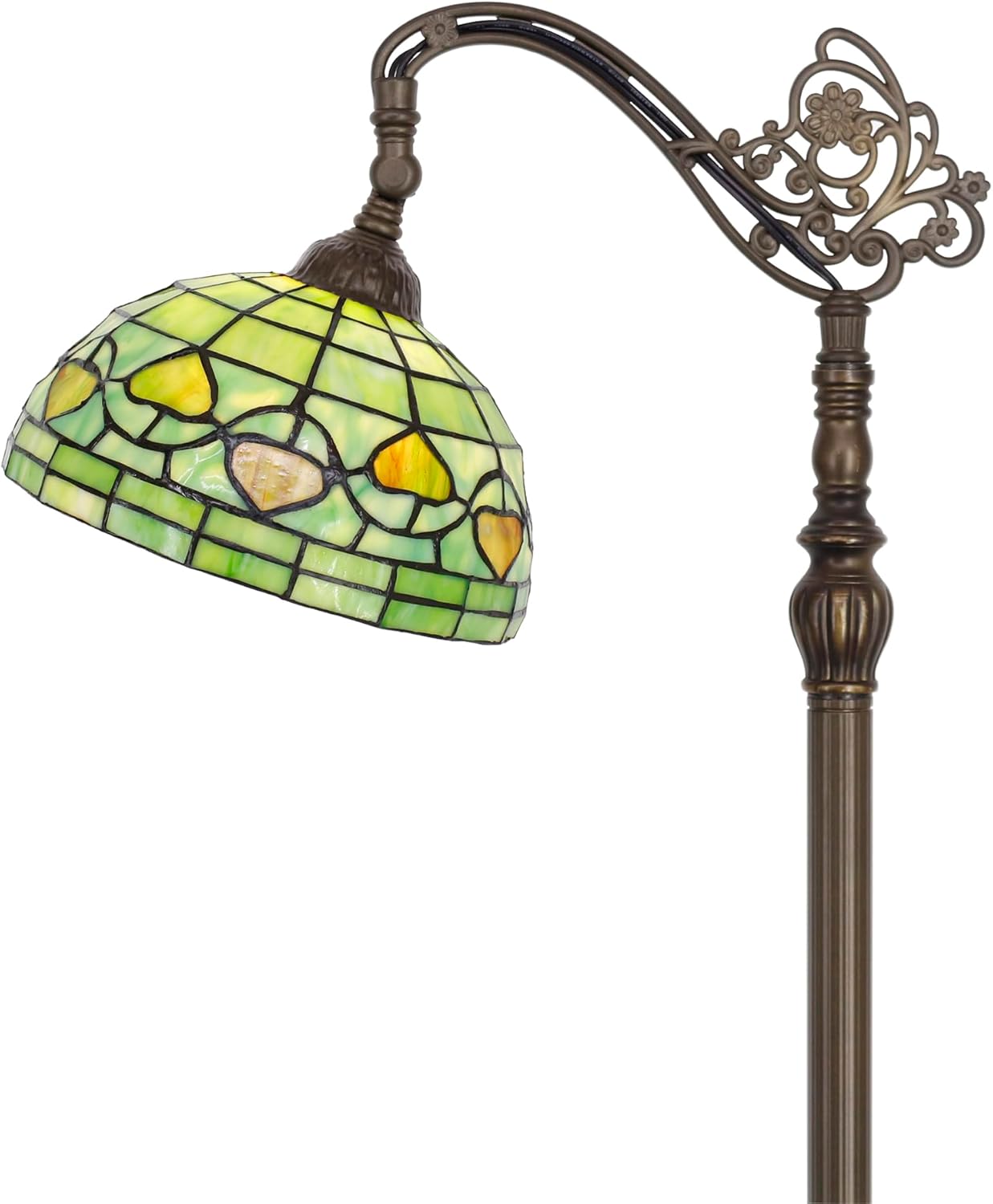 Tiffany Floor Lamp Stained Glass Arched Lamp 10X16X67 Inches Gooseneck Adjustable Corner Standing Reading Light Decor Bedroom Living Room (Yellow Green Style)