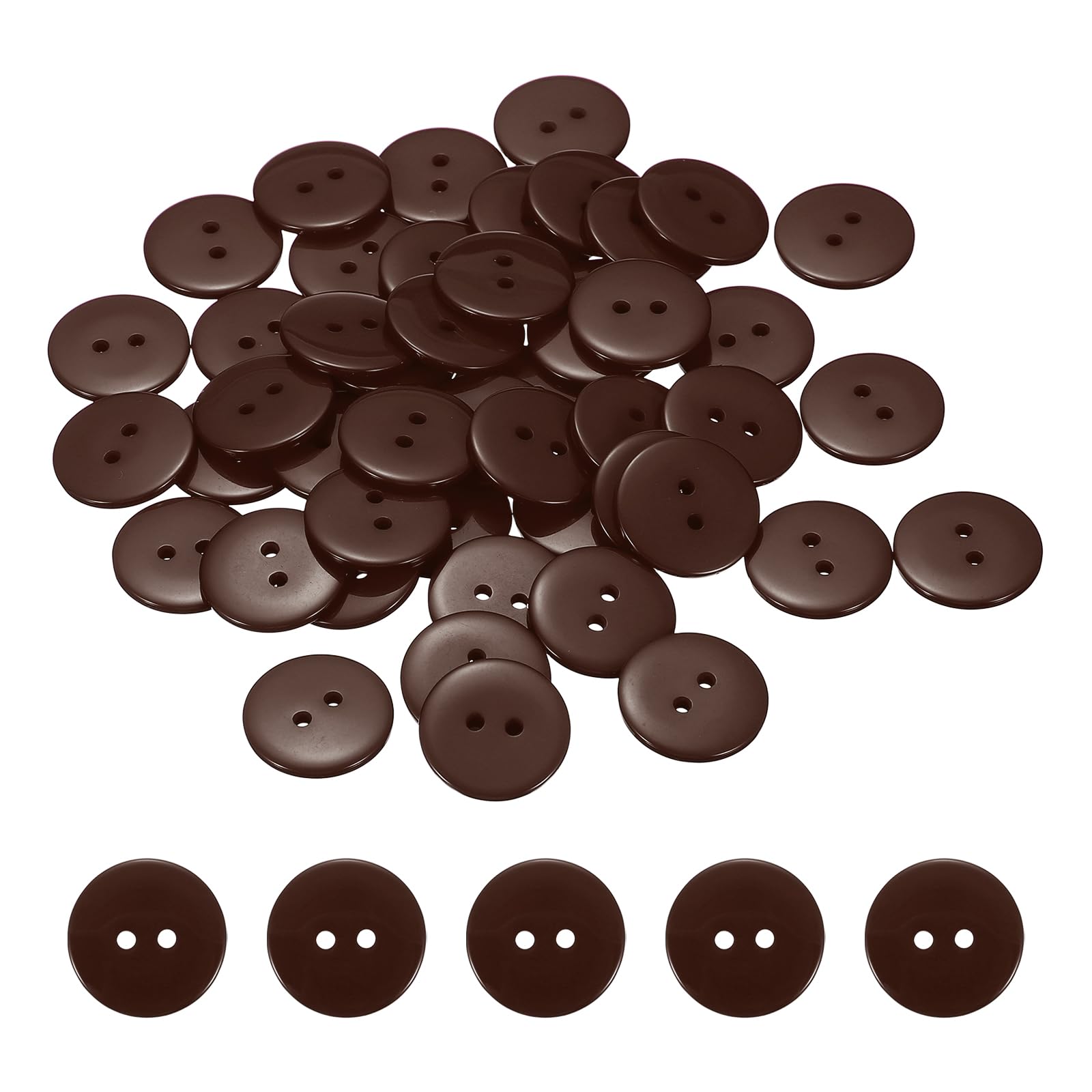 sourcing map 50pcs Resin Sewing Button, 20mm (3/4-inch) 2 Holes Round Craft Decorative Buttons for Coat Clothes Holiday Decoration, Brown