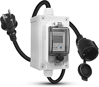 SWAWIS Mobiler Digitaler Stromzähler 230V IP67 Stromverbrauchsmesser Mobile Outdoor KWH Stromzähler Steckdose mit LED/Reset, Stromverbrauch Messgerät für Wohnmobile Elektrofahrzeuge Haushalte