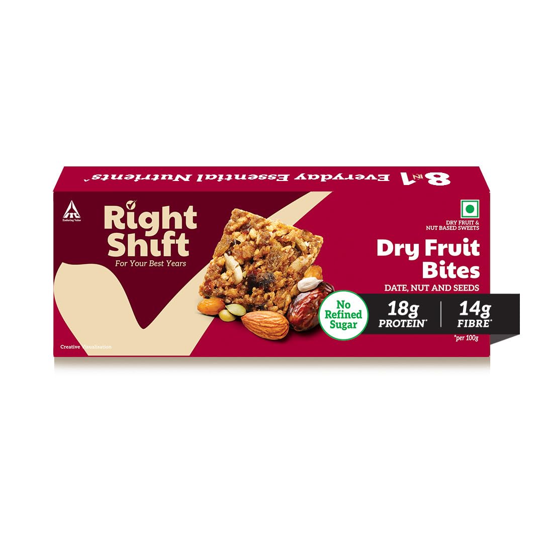 Right Shift Dry Fruit Bites, 18g Protein, 14g Fibre, No Refined Sugar, Lactose Free, No Palm Oil, Date Nut and Seeds, 160g-image-34