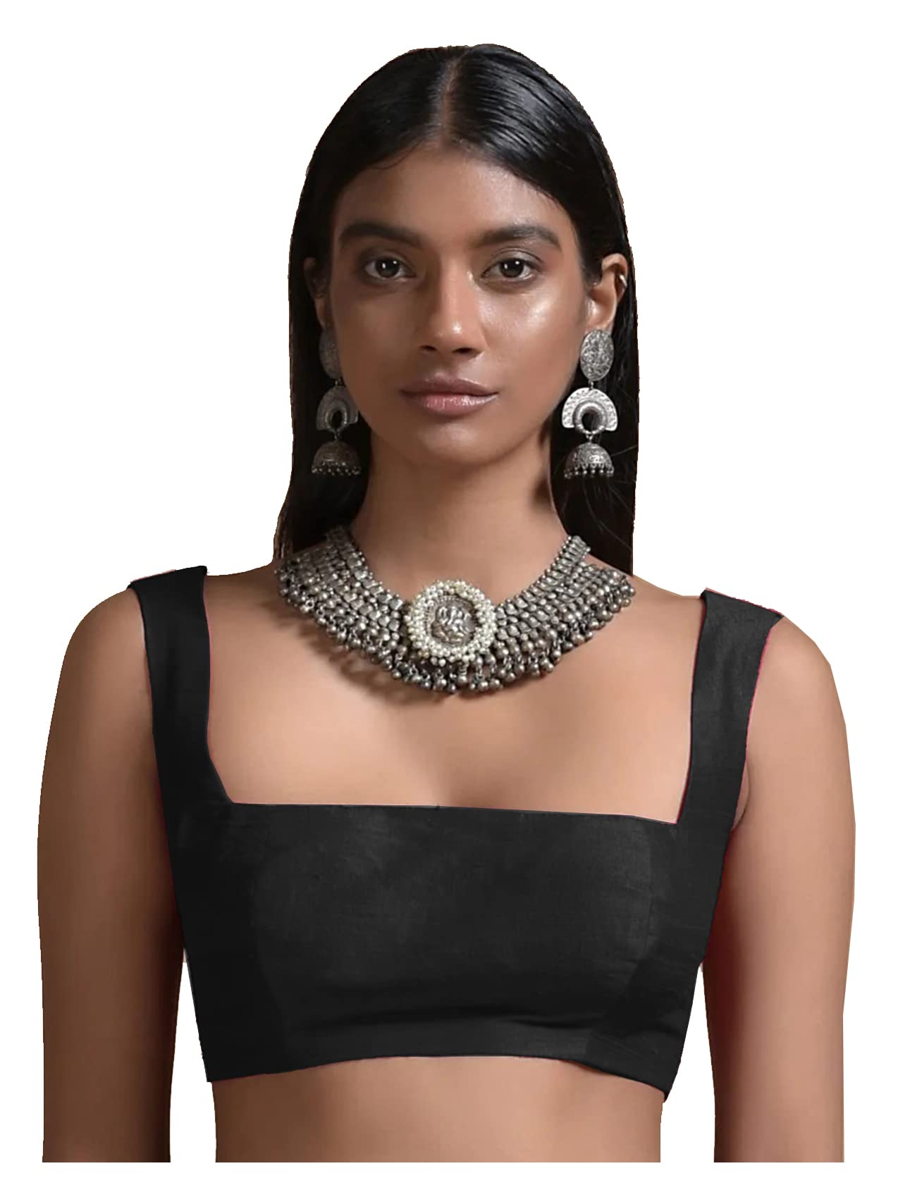 STYLE INSTANTWomen's Readymade Banglori Silk Black Blouse for Sarees Indian Designer Bollywood Padded Stitched Choli Crop Top