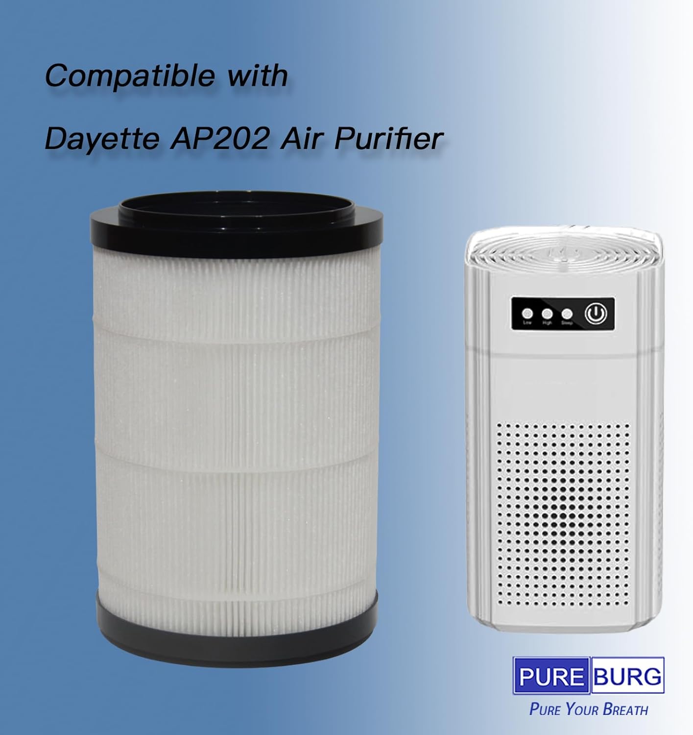 PUREBURG Replacement Filter Compatible with Dayette AP202 Air Purifier,2-Pack H13 HEPA Air Clean Dust VOCs Odor