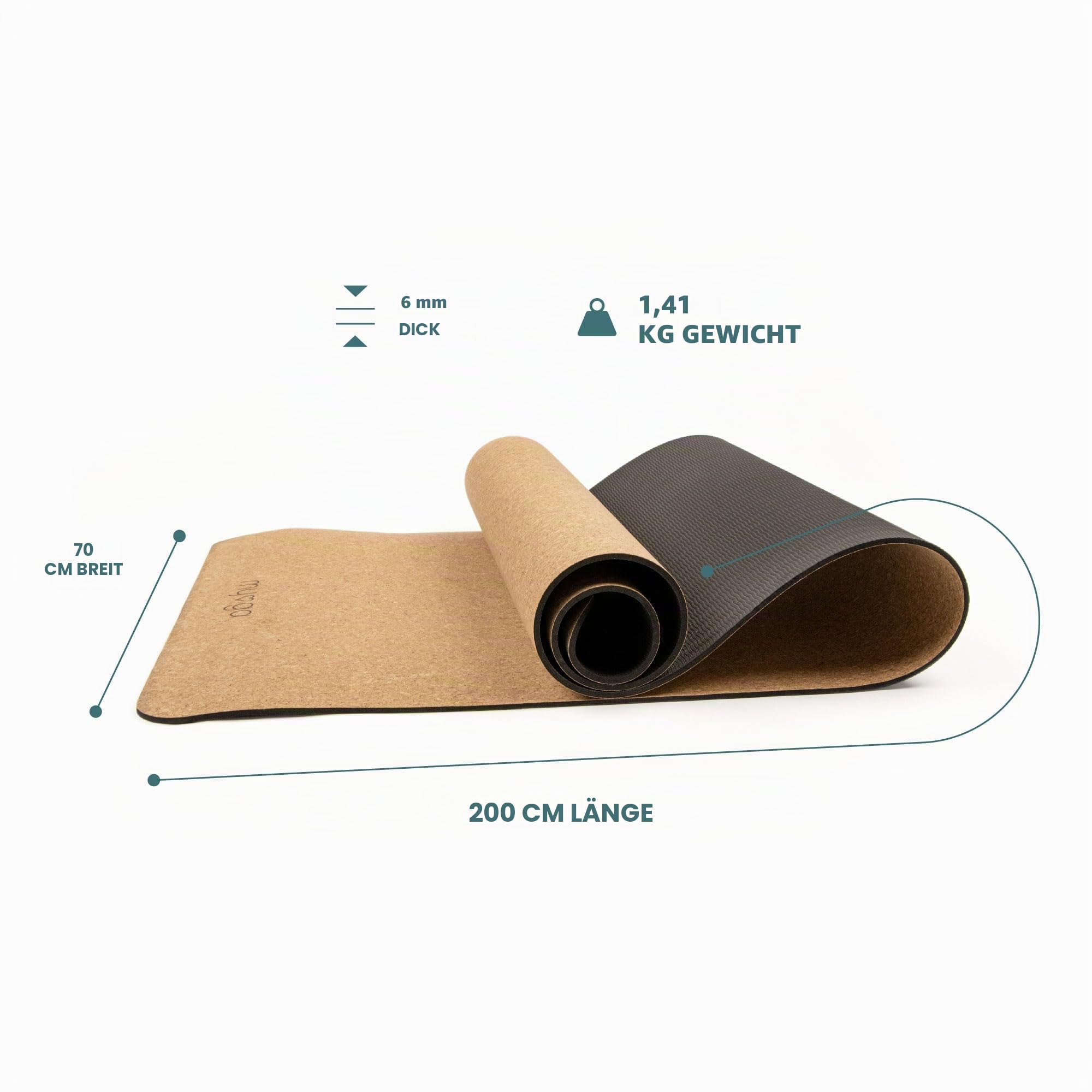 Myga XL Kork Yogamatte | 200 cm x 70 cm | Rutschfest, Wäremeregulierend & Leicht zu Tragen – 6 mm Dicke | Ideal für Yoga, Pilates, Meditation & Fitnessübungen | Naturkork
