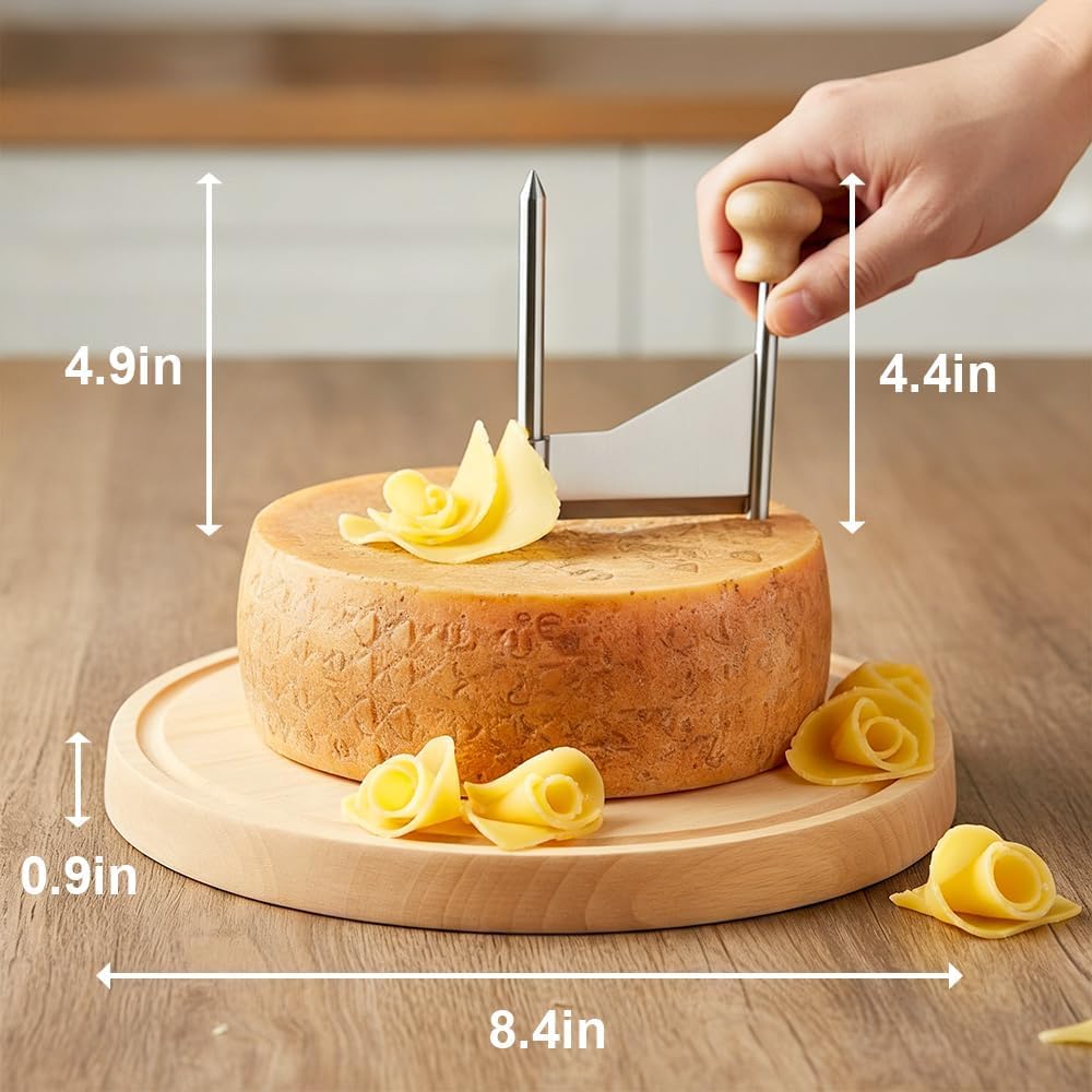 Stainless Steel Cheese Slicer & Shaver with Wooden Base, Sharp Blade for Cheese Roses, Chocolate Curls & Charcuterie Boards