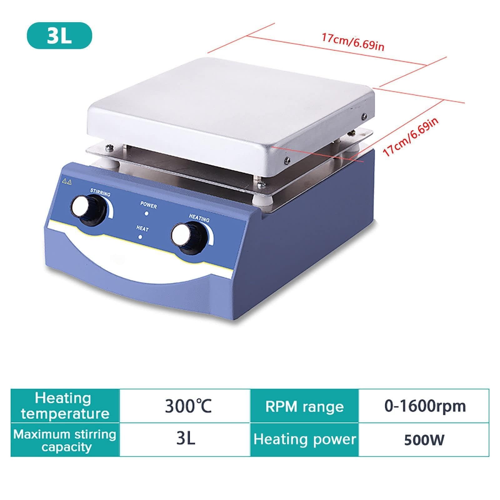 Agitador magnético con calefacción de 3L, agitador de líquido de laboratorio de 500W, rango de velocidad: 0-1600RPM, calentamiento a temperatura constante, mezclador magnético con barra agitadora,Blue