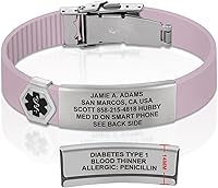 Vista 168 de Divoti Pulsera de identificación de alerta médica grabada personalizada, grabado láser de doble cara, pulsera de silicona, cierre de seguridad
