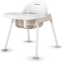 Foundations Secure Sitter 5" Feeding Chair, Stable No Tip Feet, 3-Point Adjustable Harness, Removable Tray, Easy to Clean, Smooth Plastic, White/Tan
