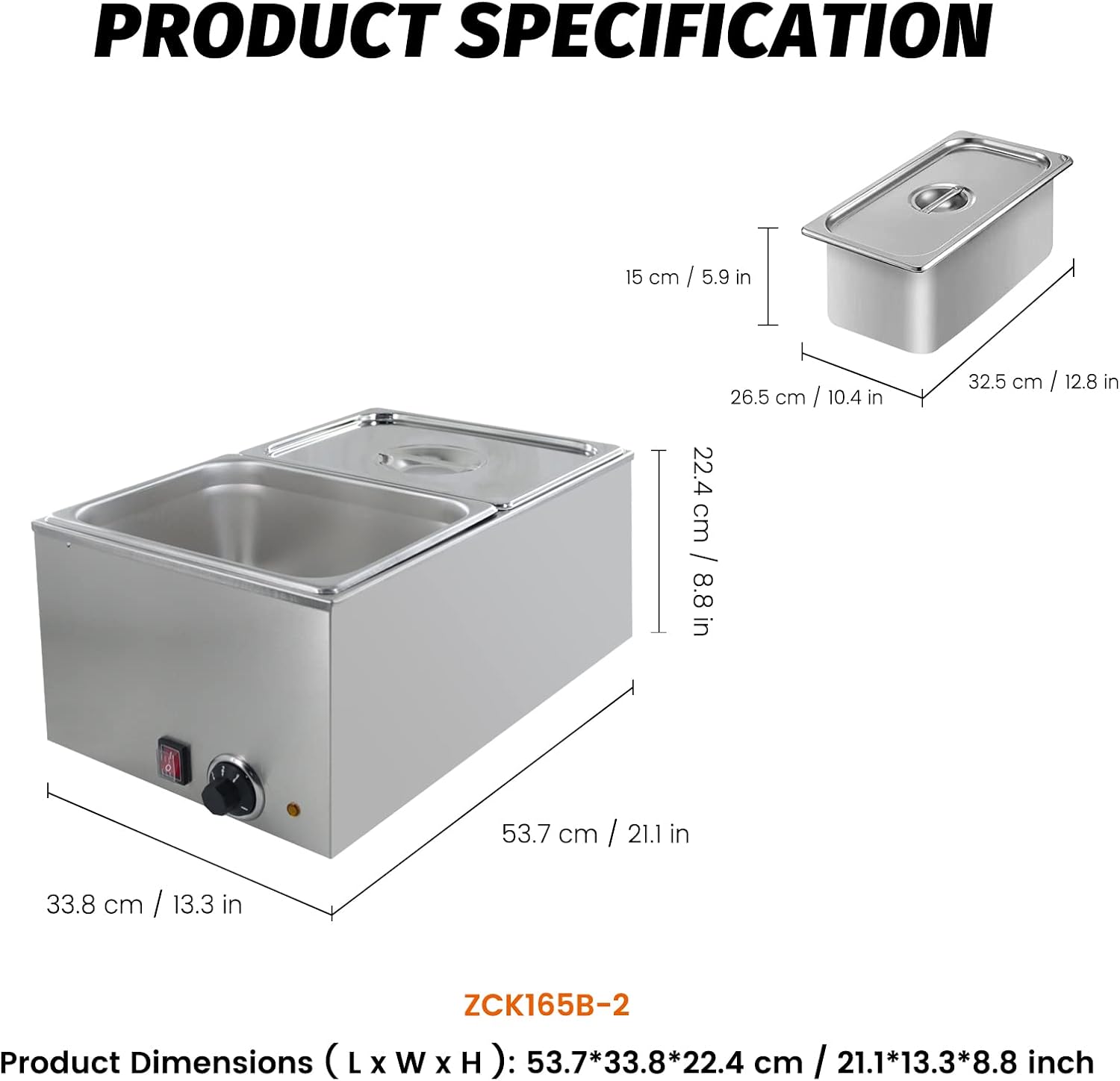 Commercial Food Warmer 2-Pan Steam Table Food Warmer Buffet Bain Marie with Temperature Control & Lids, Electric Warming Trays for Food or Sauces - 120V, 1200W, 10.6 QT/Pan