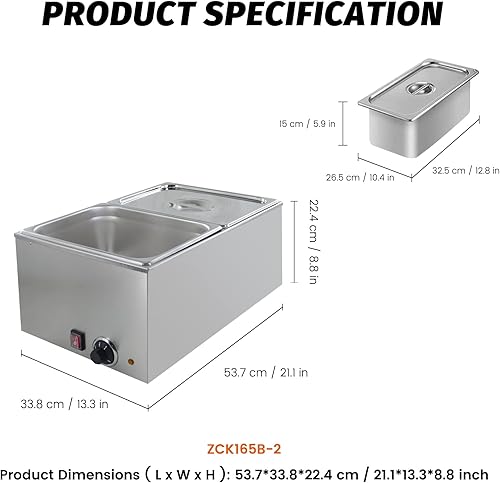 Miniatura 2 de EASYROSE - Calentador comercial de alimentos con 2 bandejas, calentador de alimentos con control de temperatura y tapas, bandejas de calentamiento