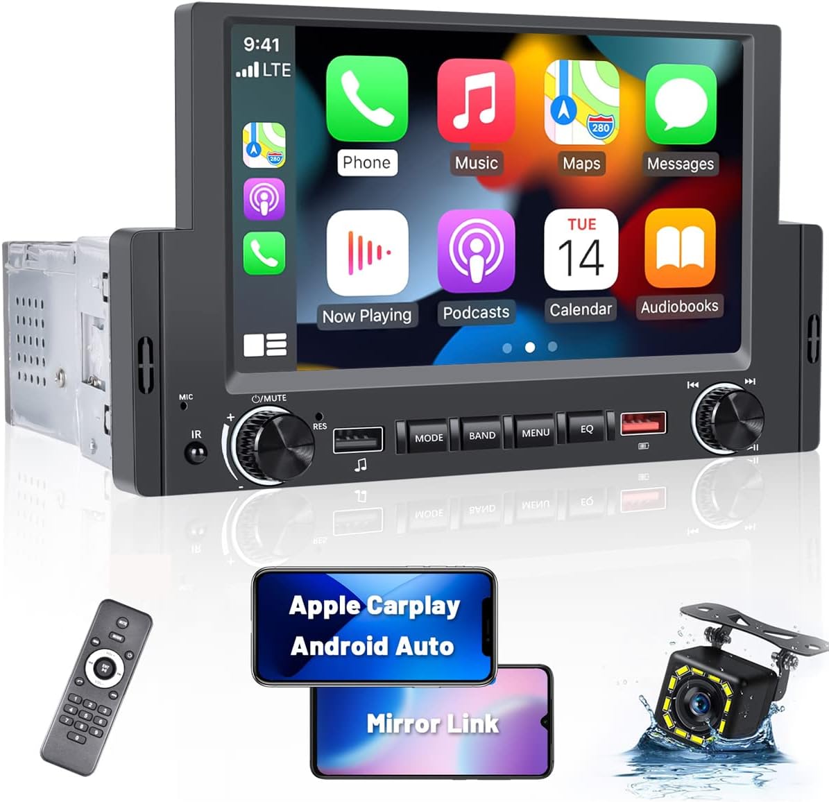 Hikity 6.2 Inch Single Din Car Stereo with Apple Carplay Android Auto, Bluetooth Car
