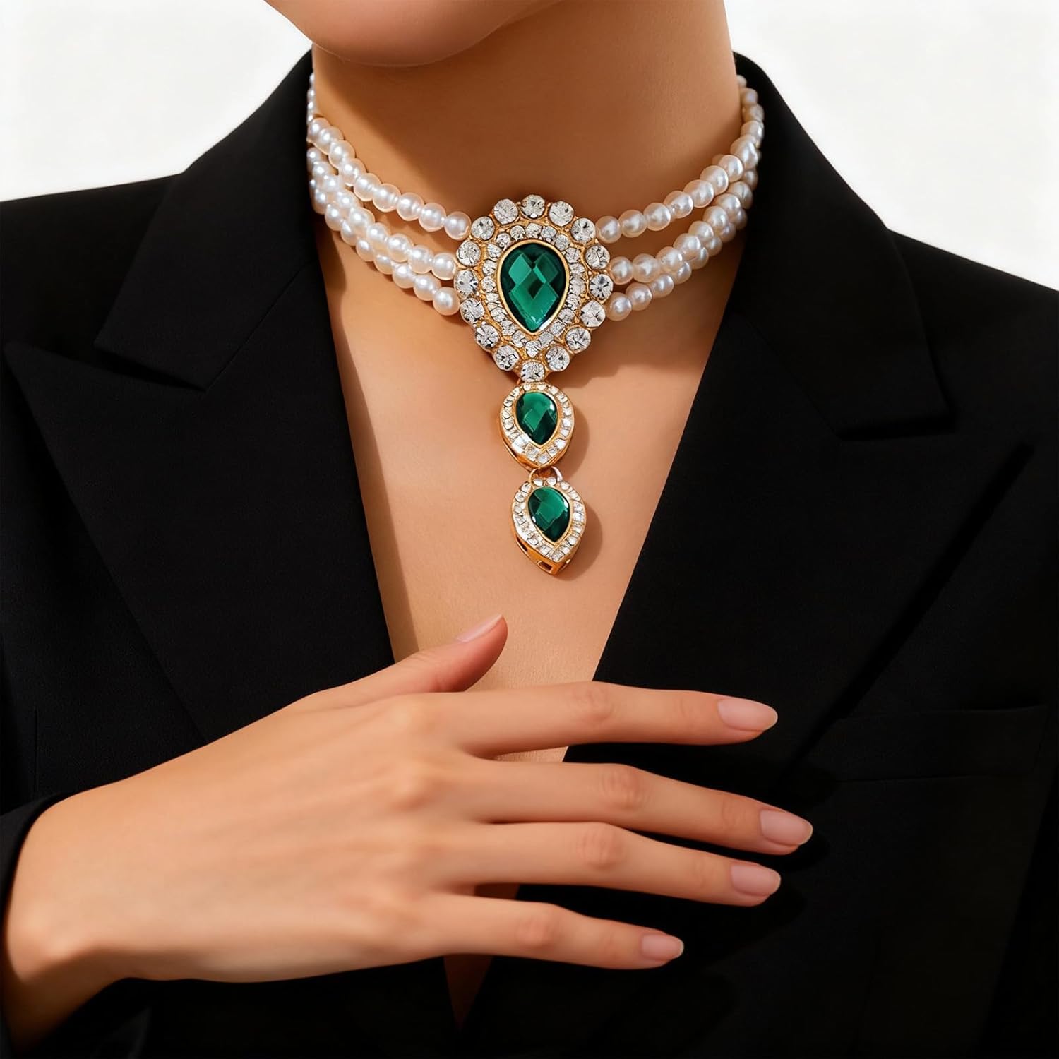 Pearl Crystal Choker for Women Vintage 1920s Layered Faux Pearl Choker Necklaces Imitation Pearl Rhinestones Pendant Chains Necklaces Costume Dainty Jewelry - Image 2