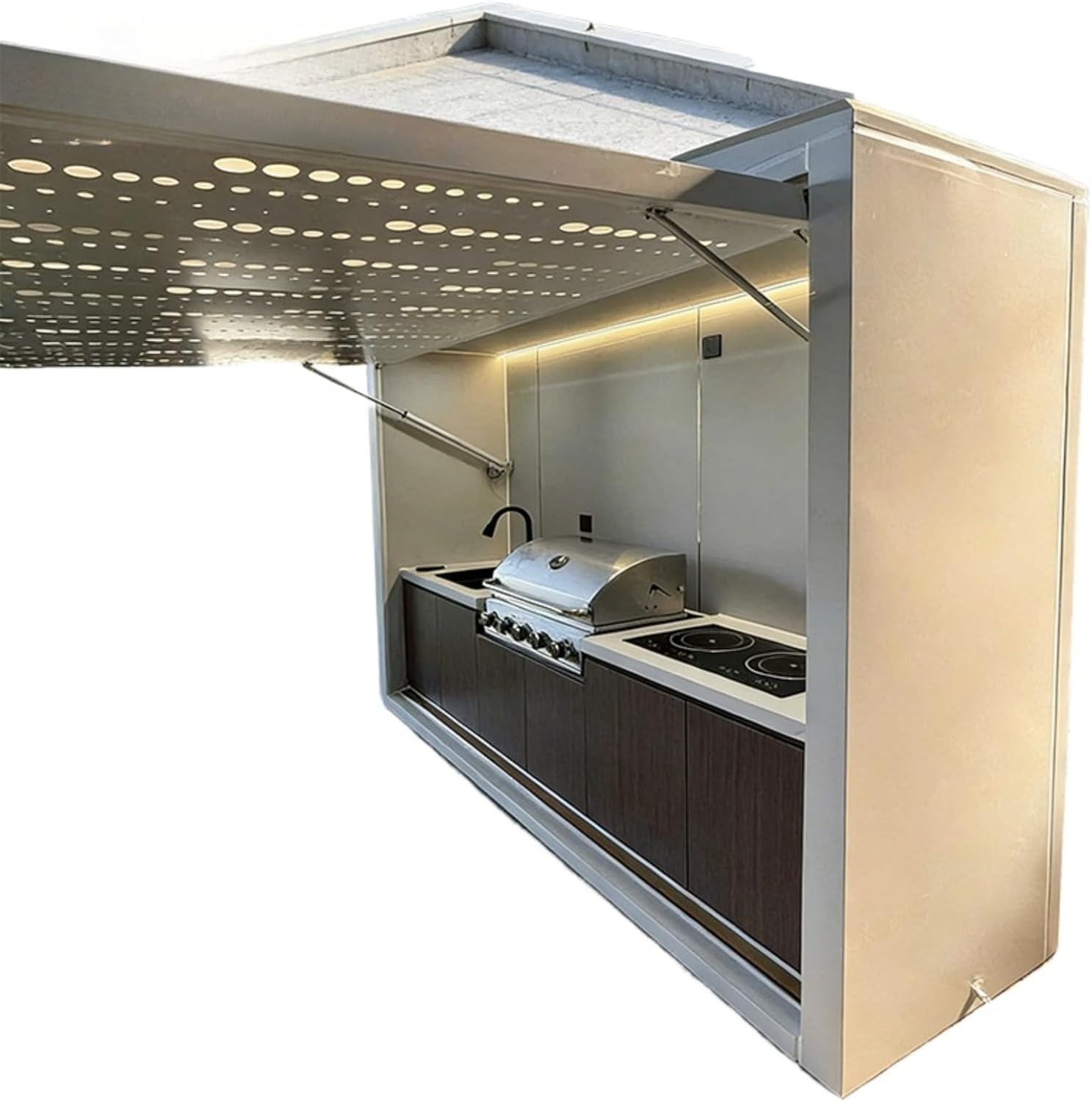 Outdoor Kitchen Island with Counter Top Shed Grills Sinks Oven Storage, Mobile Kitchen Cabinets for Outdoor Barbeque