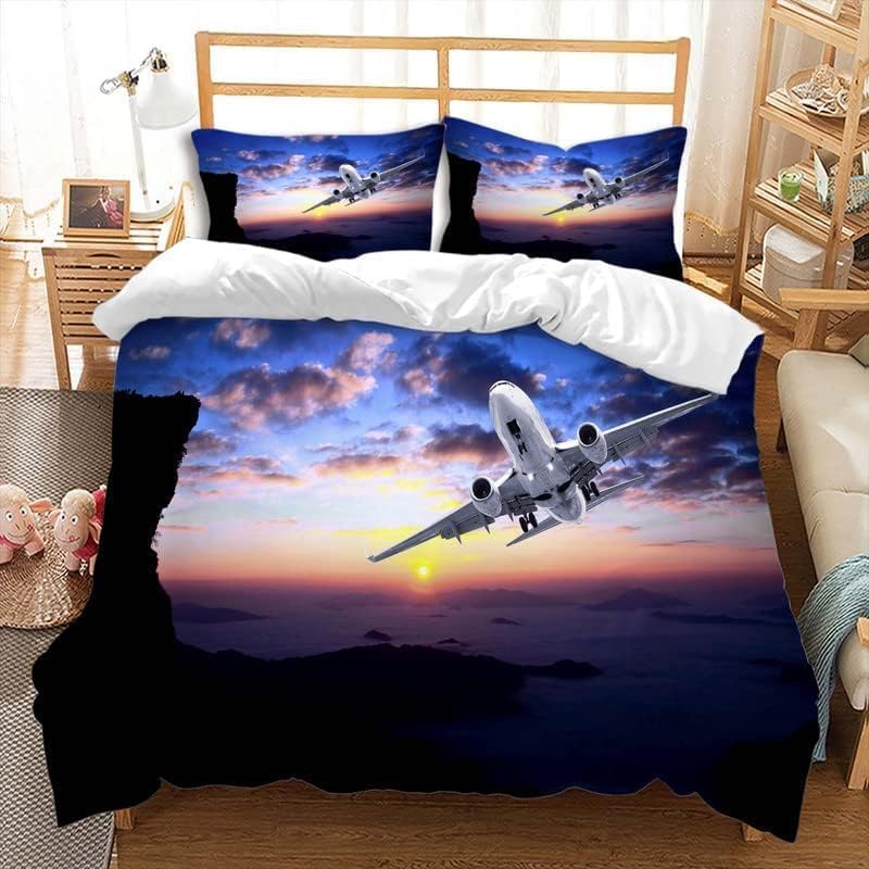 Funda Nordica Cama 90 Avión Ropa de Cama Vuelo Microfibra Suav Funda Edredon 150x200, Funda Nórdica Aviación y 2 Funda de Almohada 50x80 cm, d8236