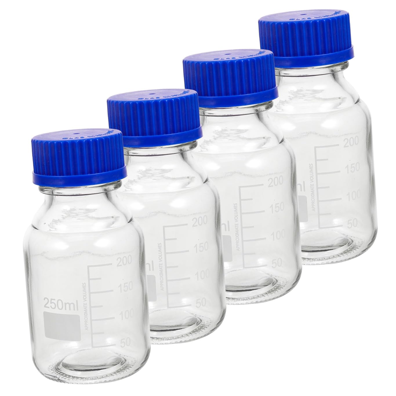 PRETYZOOM Botella de Reactivo Graduada 250ml Vidrio Azul, 4 Piezas | Tapas de Rosca Incluidas, Uso en Laboratorios E Instituto Químico, Formato Vacío