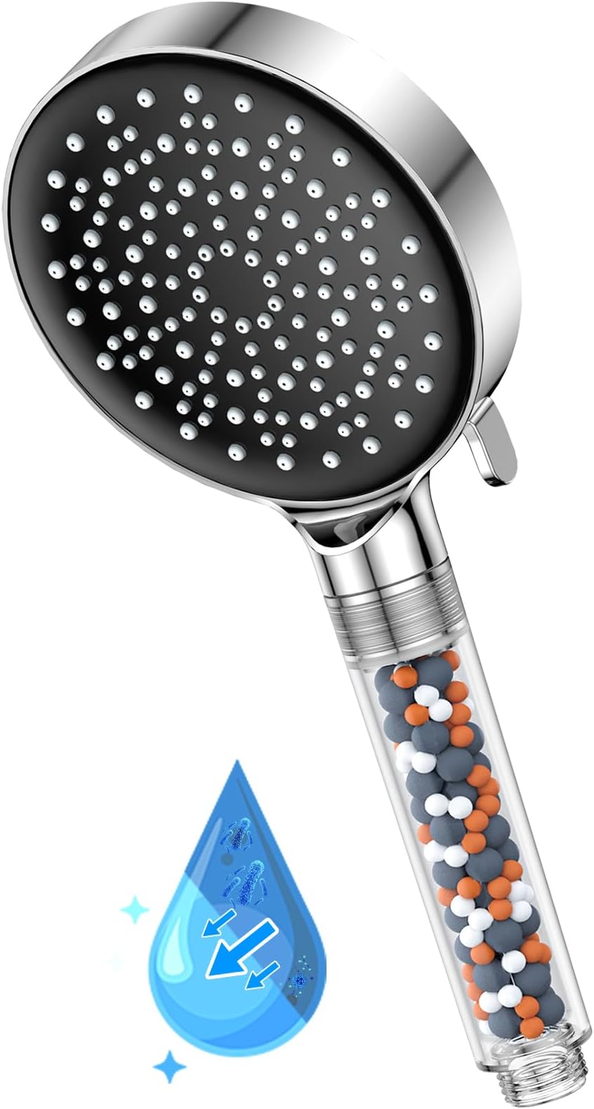 YEAUPE Shower Head High Pressure with Filter - Handheld Powerful Flow Shower Heads with Beads Filter Pressure Boost Water Saving 6 Modes Shower Heads for Hard Water Low Water Pressure Showerheads