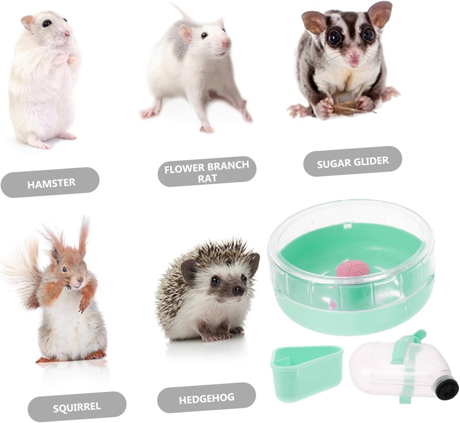 Hamster Cage Accessories Set Running Wheel, Food Bowl, Water Bottle image 3