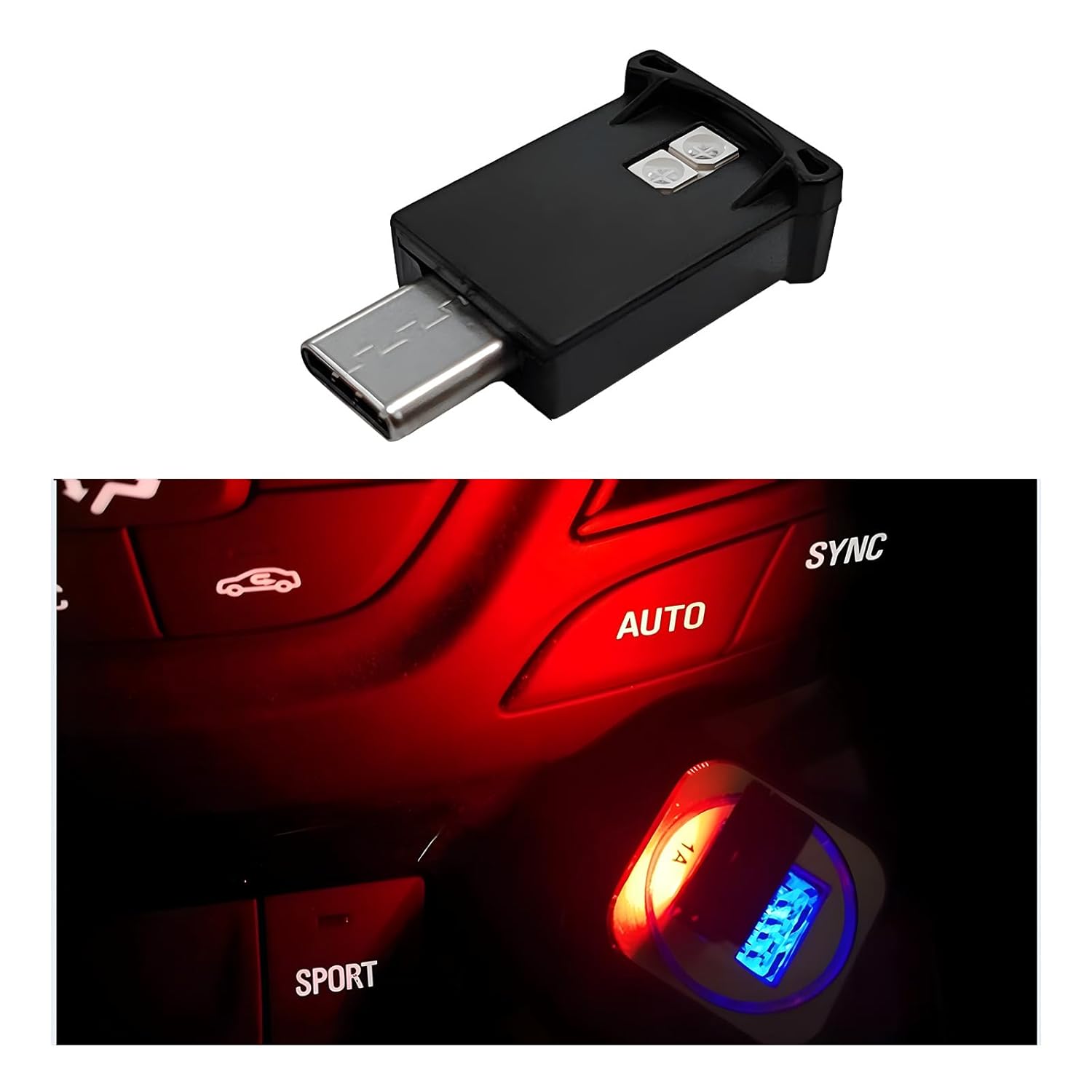 USB Type C LED Ambient Light 8 Colors RGB Dynamic Gradient Brightness Interior Atmosphere Lamp Mini Adjustable Car