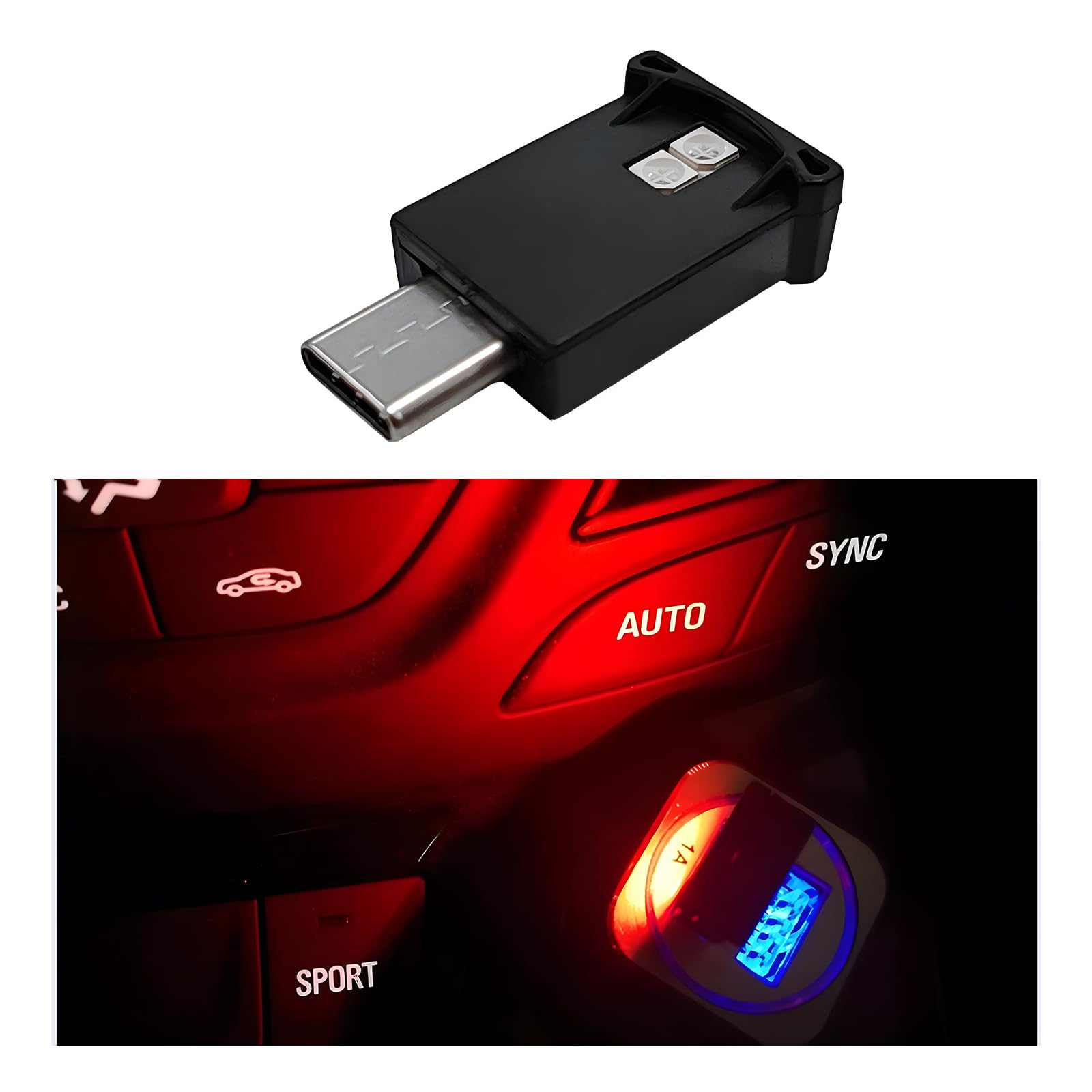 USB Type C LED Ambient Light 8 Colors RGB Dynamic Gradient Brightness Interior Atmosphere Lamp Mini Adjustable Car