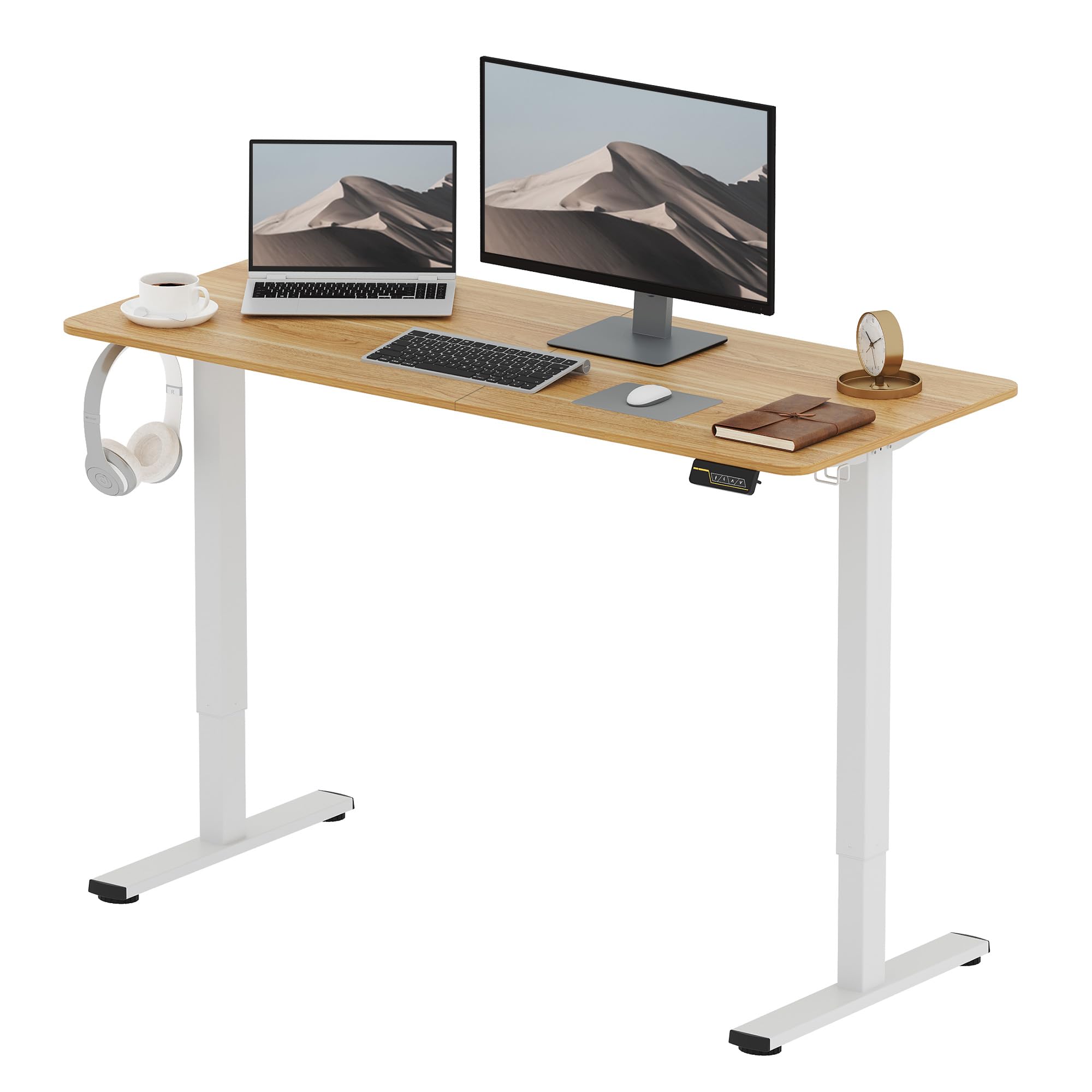 SANODESK FQ1 120x60cm Escritorio Elevable Eléctrico con Tablero, Standing Desk, Mesa Elevable para Computadora con Gancho, Cerradura para niños, Función de Memoria para Oficina y Hogar-Blanco Arce