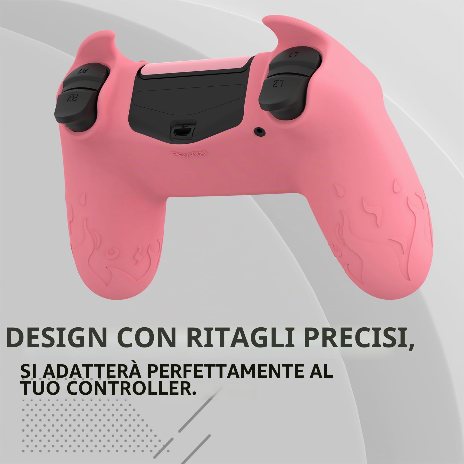 playvital Cover Controller per ps4 Joystick,Custodia Silicone Skin Protettiva Antiscivolo per ps4 Slim PRO Joypad&Skin Touchpad&Copri Levette Analogiche,Demone Carino,Rosa