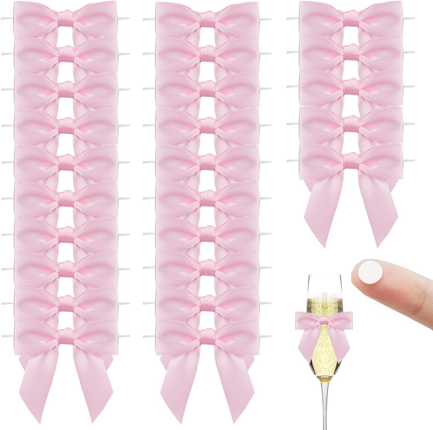 100PCS Mini Ribbon Bows, BetterJonny Handmade Small Pre Tied Gift Wrapping Satin Bows Ribbon with Dot Stickers for Wedding, Birthday, Christmas, Treat Bags, Party Decorations, Baby Shower, Pink