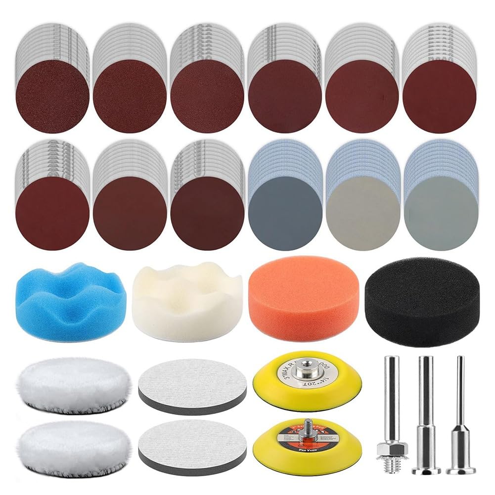 Wouueso 133 PCS 3 Inch Sanding Disc Drill Polishing Kit, 60-10000 Grits Sandpaper Buffing Pads with Hook and Loop Sanding Discs