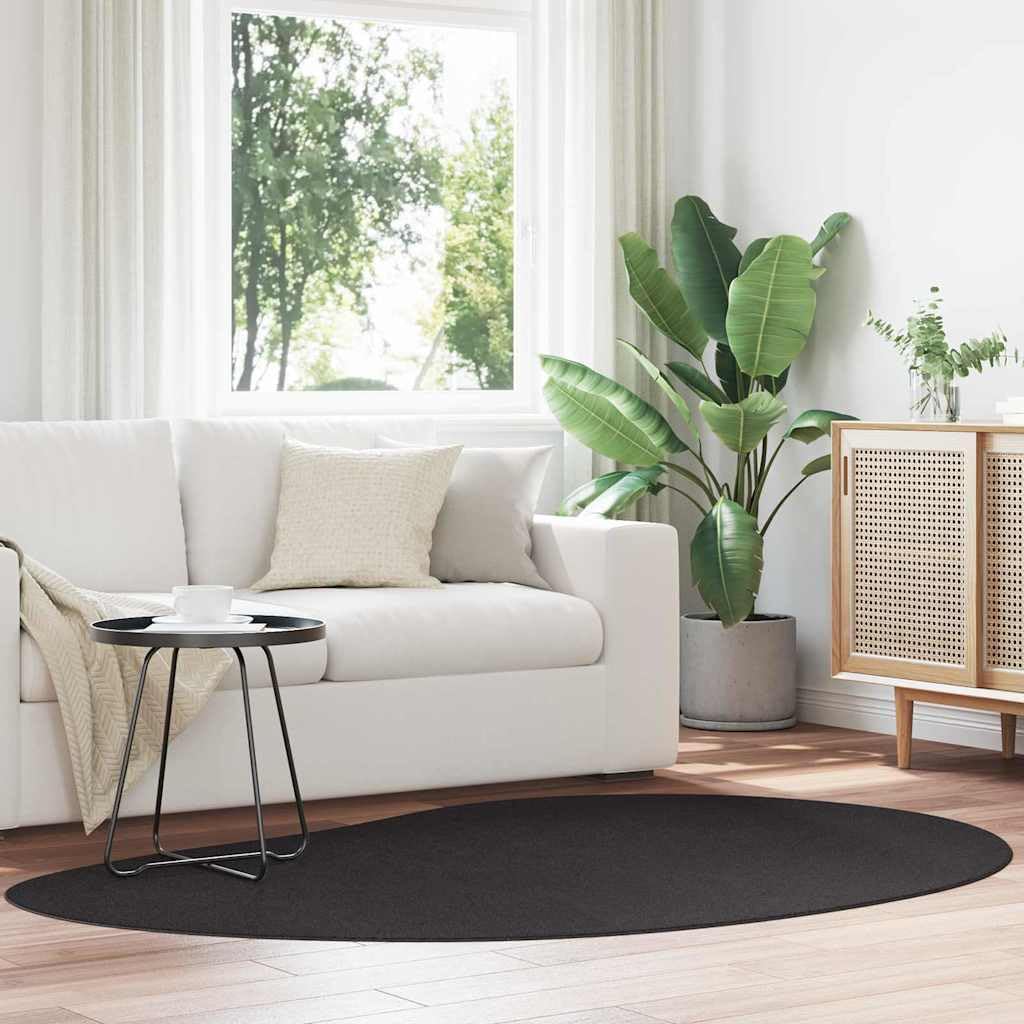 Tapis noir 200x140 cm pliable en polyester doux de salon