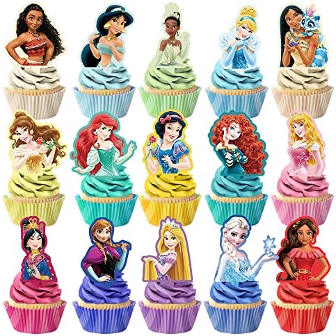 BEST HOPE Princess Cupcake Toppers Birthday Cake Decorations Party Supplies Decor, 60 counts